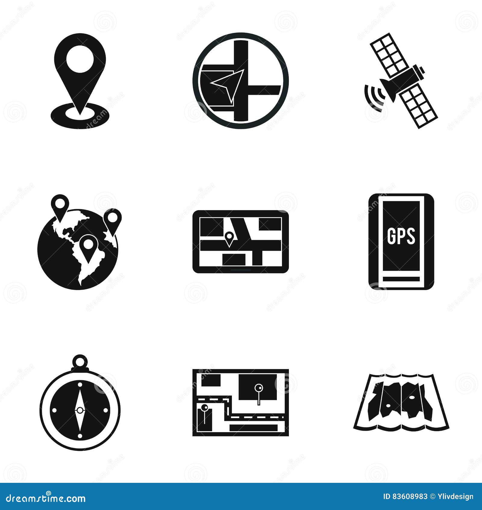 GPS Icons Set, Simple Style Stock Vector Illustration of road, modern