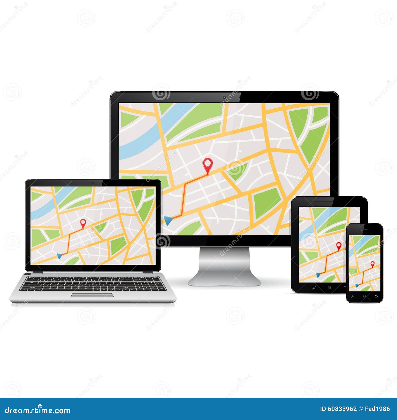 GPS Map On Display Of Modern Digital Devices Stock Vector Image 60833962