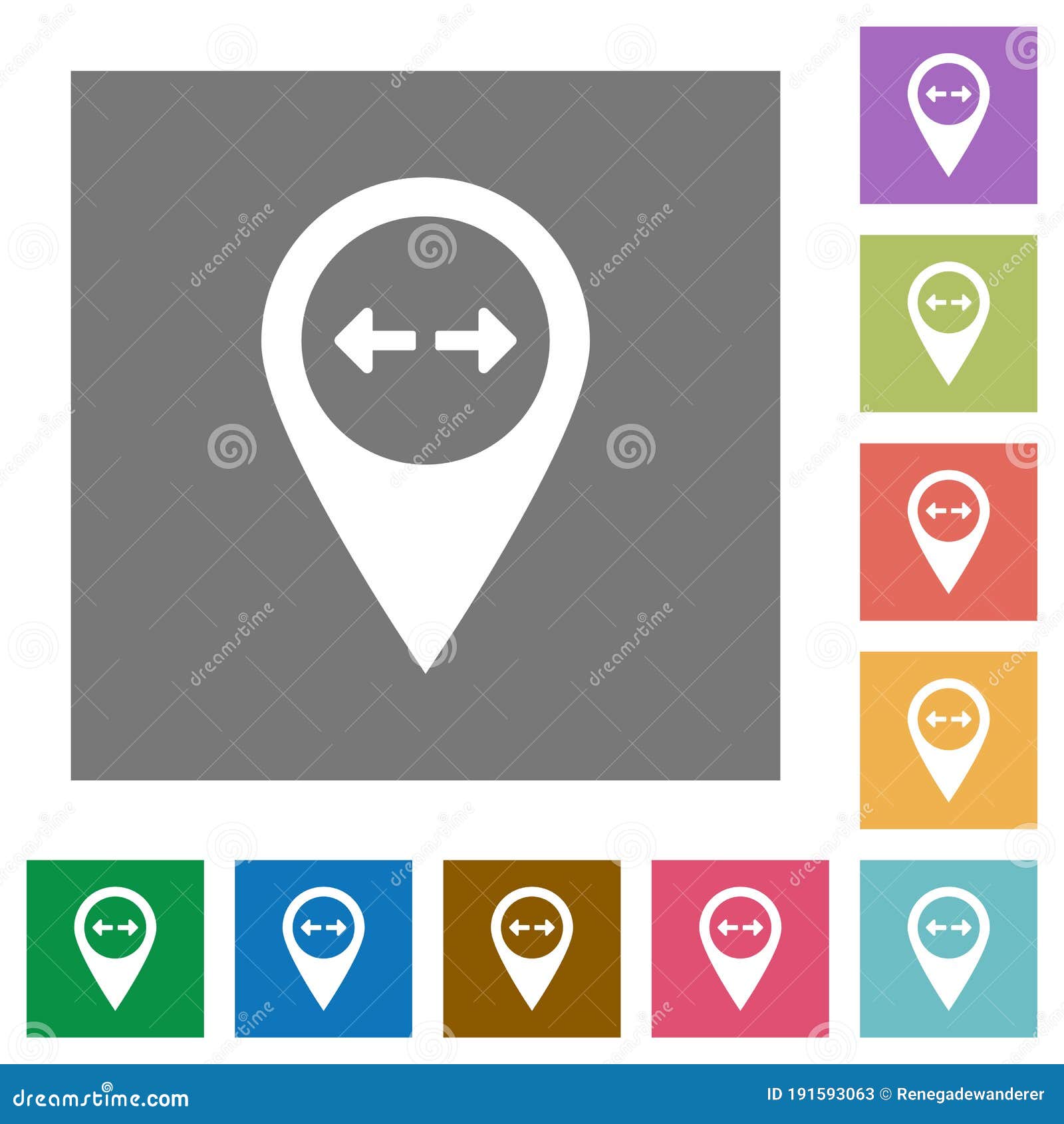 GPS Map Location Distance Square Flat Icons Stock Vector Illustration