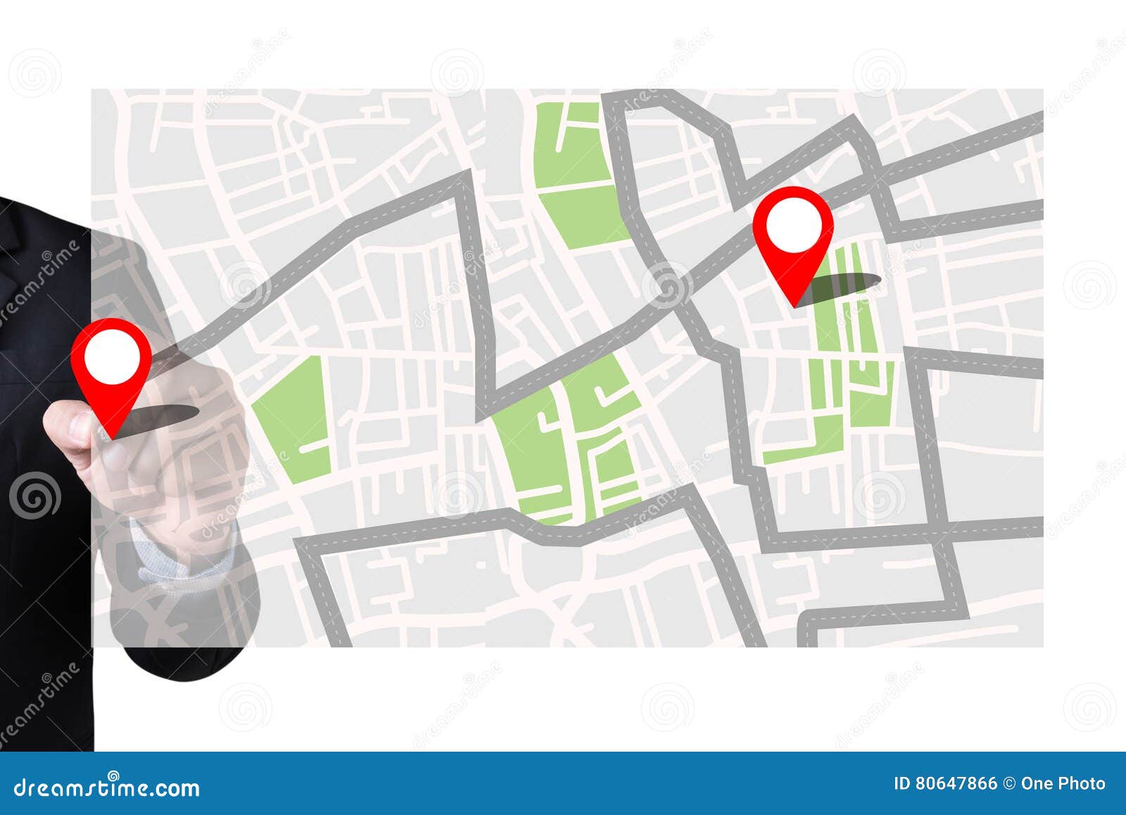 gps map to route destination location,street map with gps icons