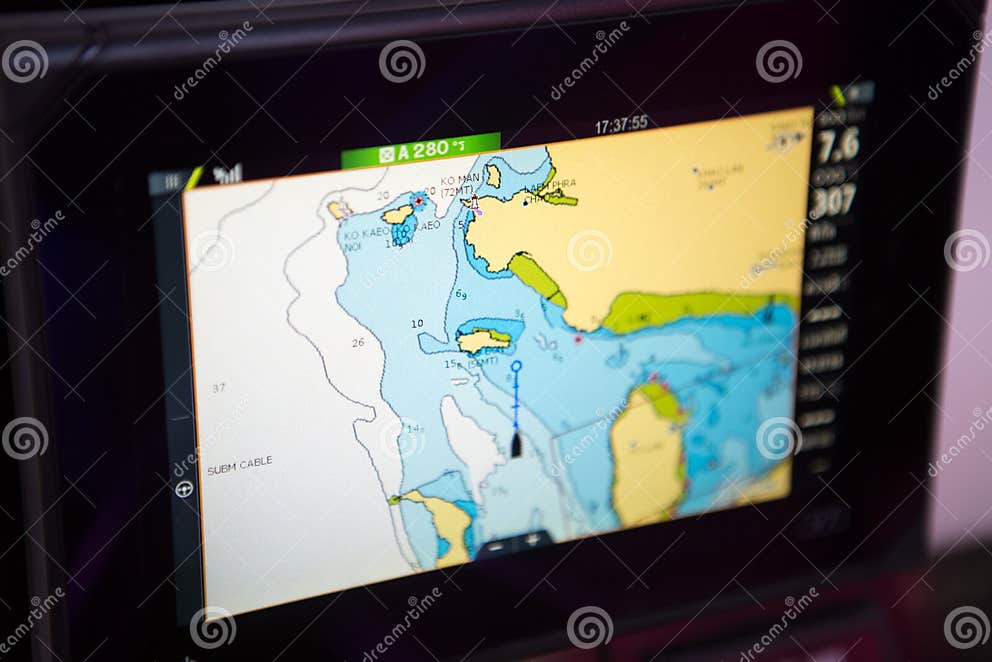 GPS Marine Maps Screen Navigation System on Yachts Stock Photo Image