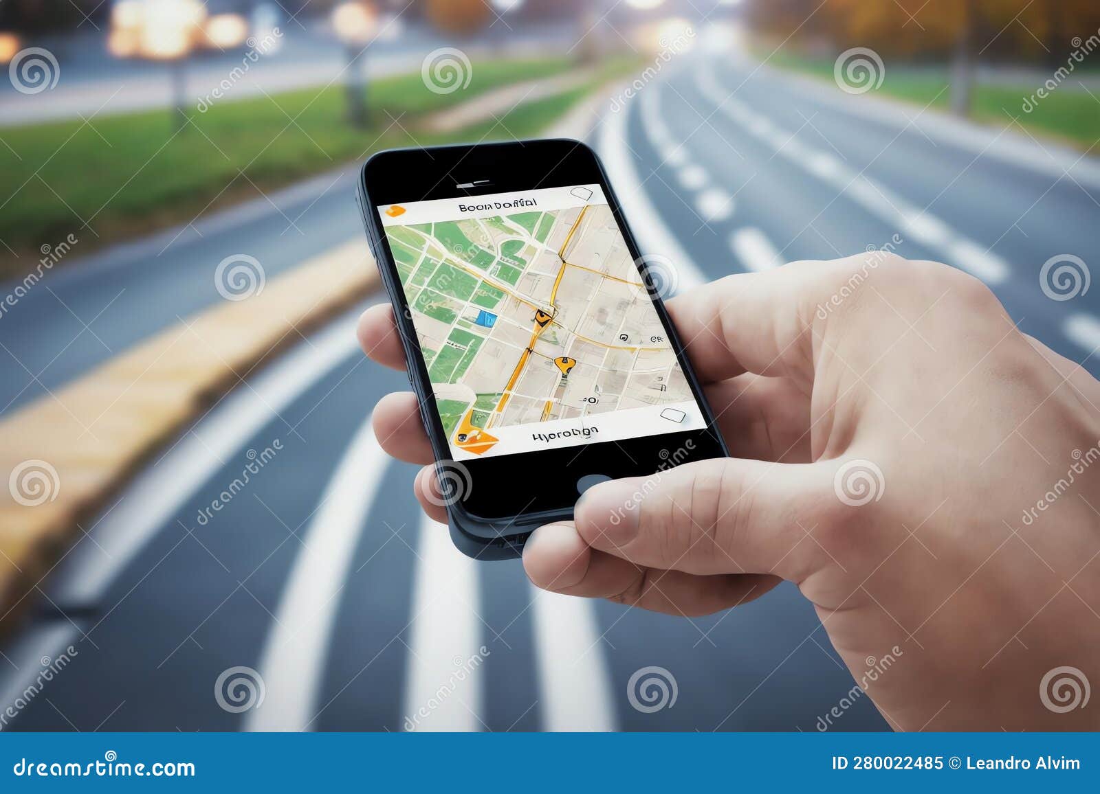 GPS Navigation in Busy Traffic.AI Generated Stock Illustration