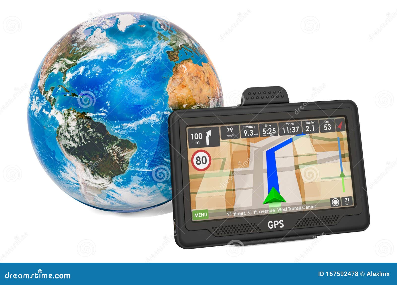 GPS Navigation with Earth Globe, 3D Rendering Stock Illustration 