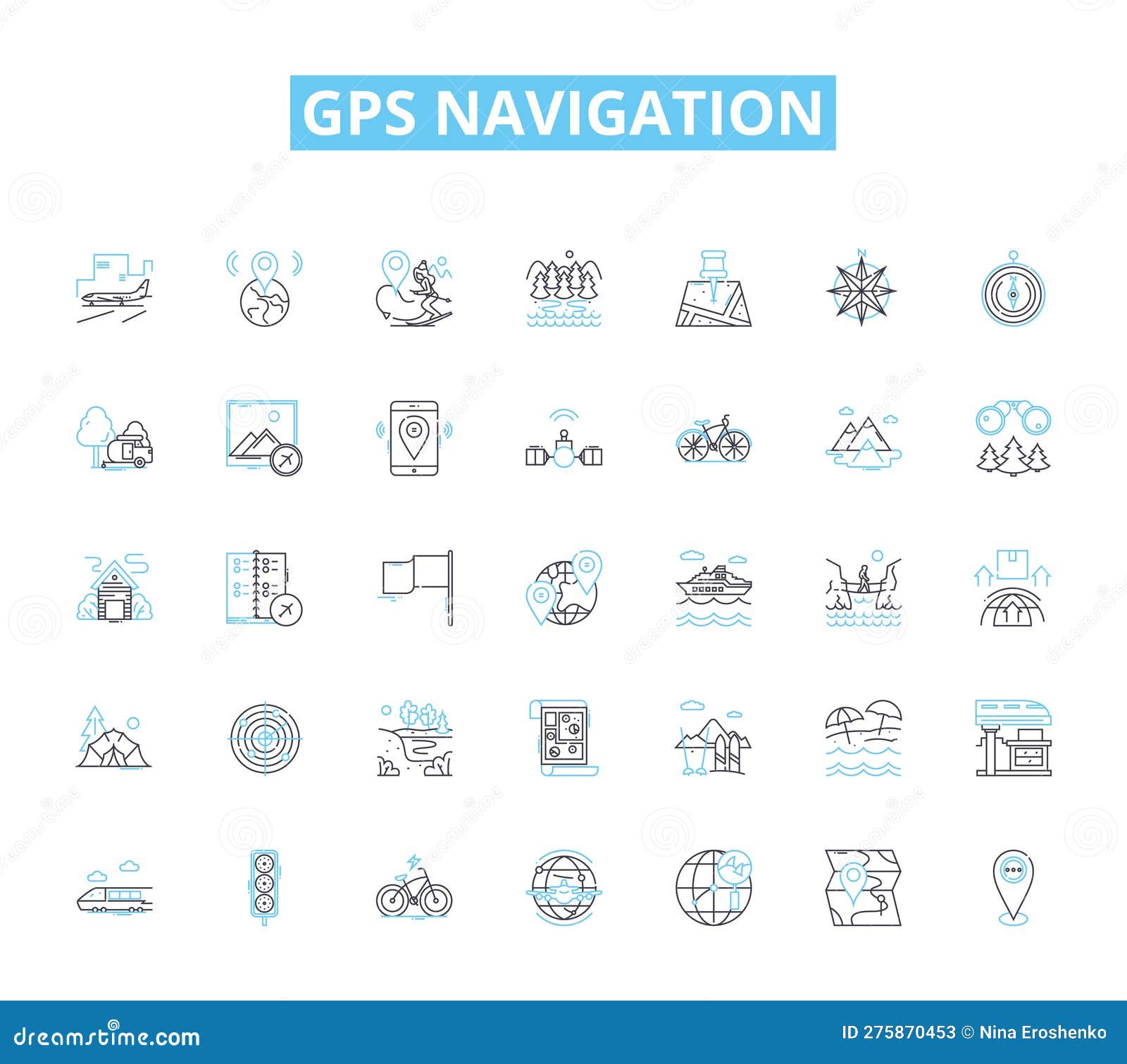 gps navigation linear icons set. satellites, coordinates, maps, location, routing, waypoints, signals line  and