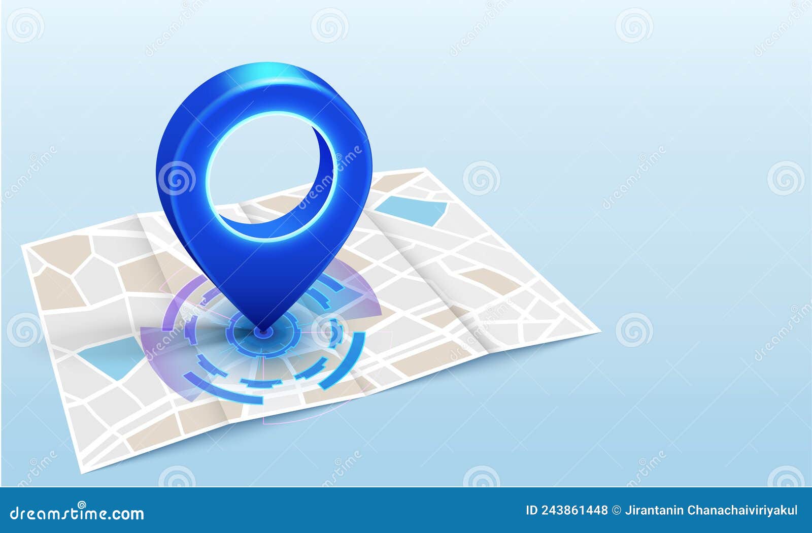 gps pin blue color drop in paper map