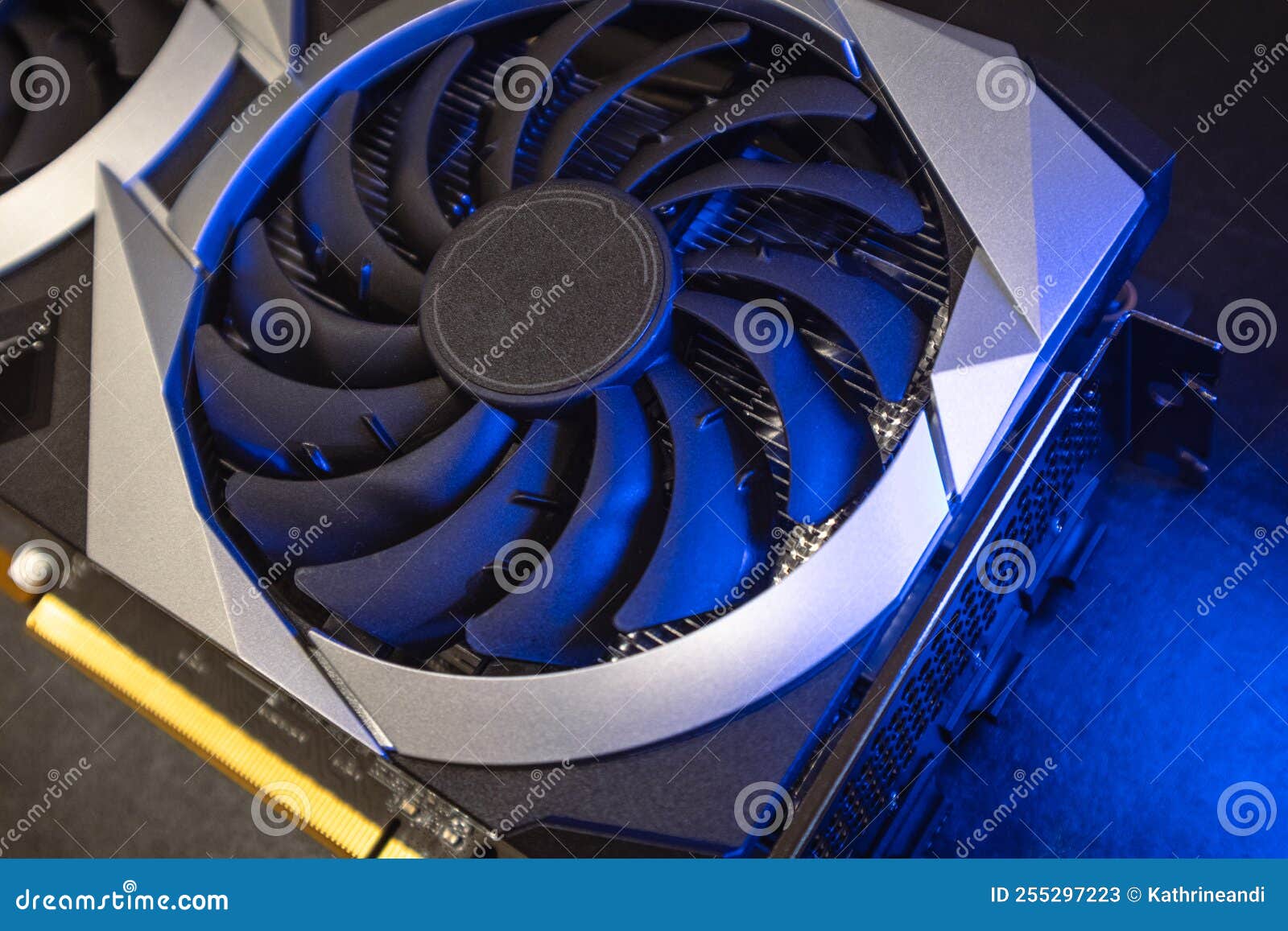 Gpu Graphics Card Fan Closeup in Blue Light Stock Image Image of