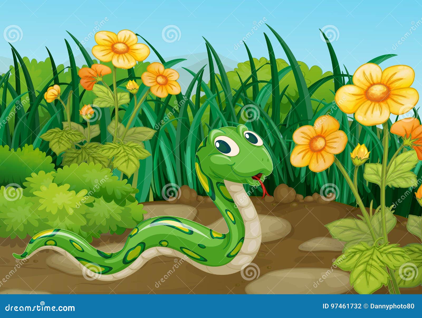 Grüne Schlange im Garten vektor abbildung. Illustration