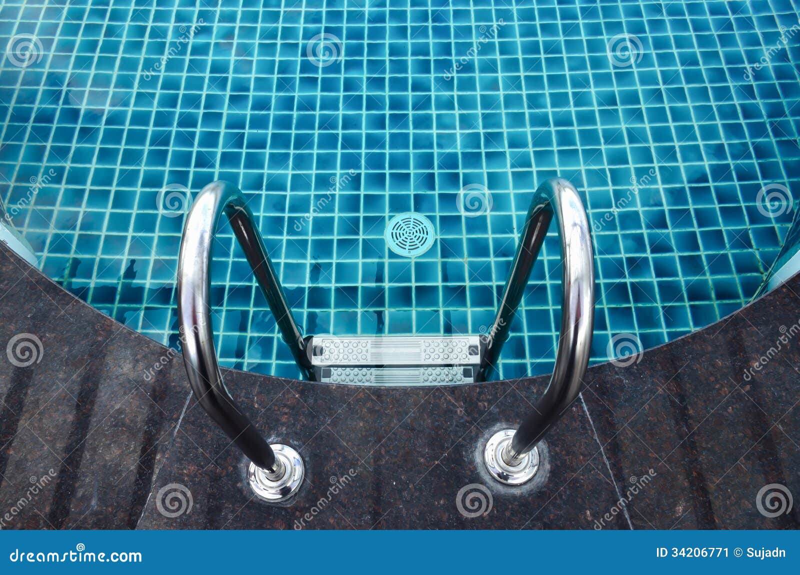 Grab Bars Ladder in Blue Swimming Pool Stock Image Image of