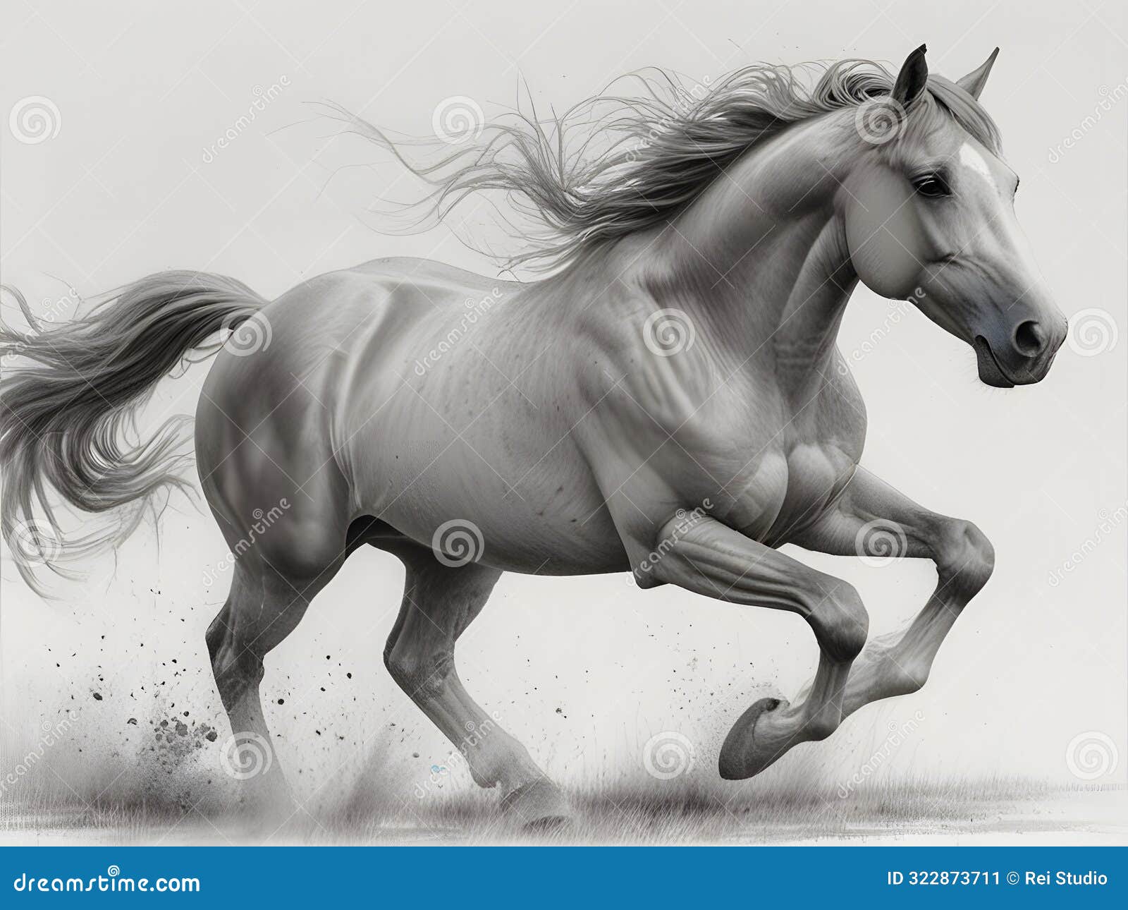 grace and power in motion: a realistic drawing of a running horse