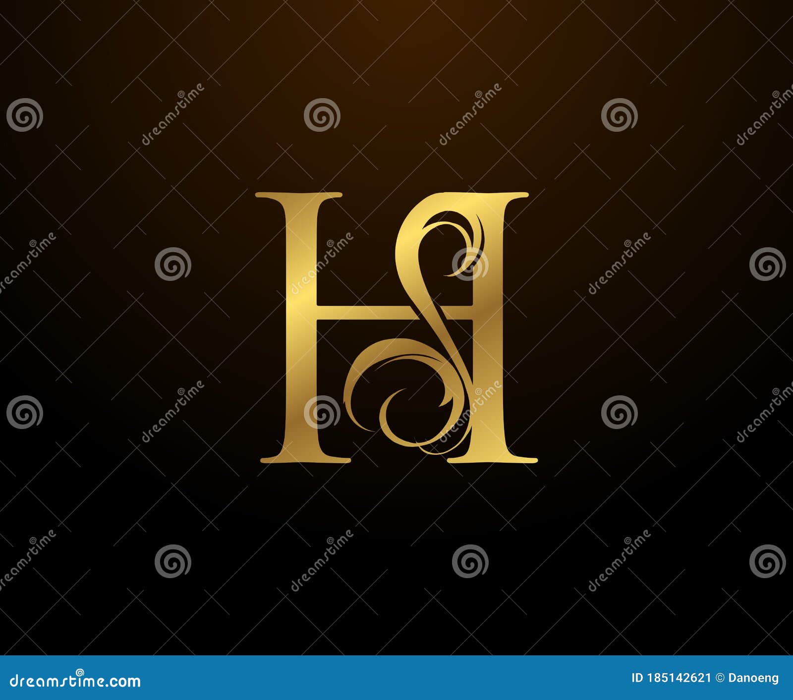 Graceful Initial H Gold Letter Logo. Vintage Drawn Emblem for Book ...