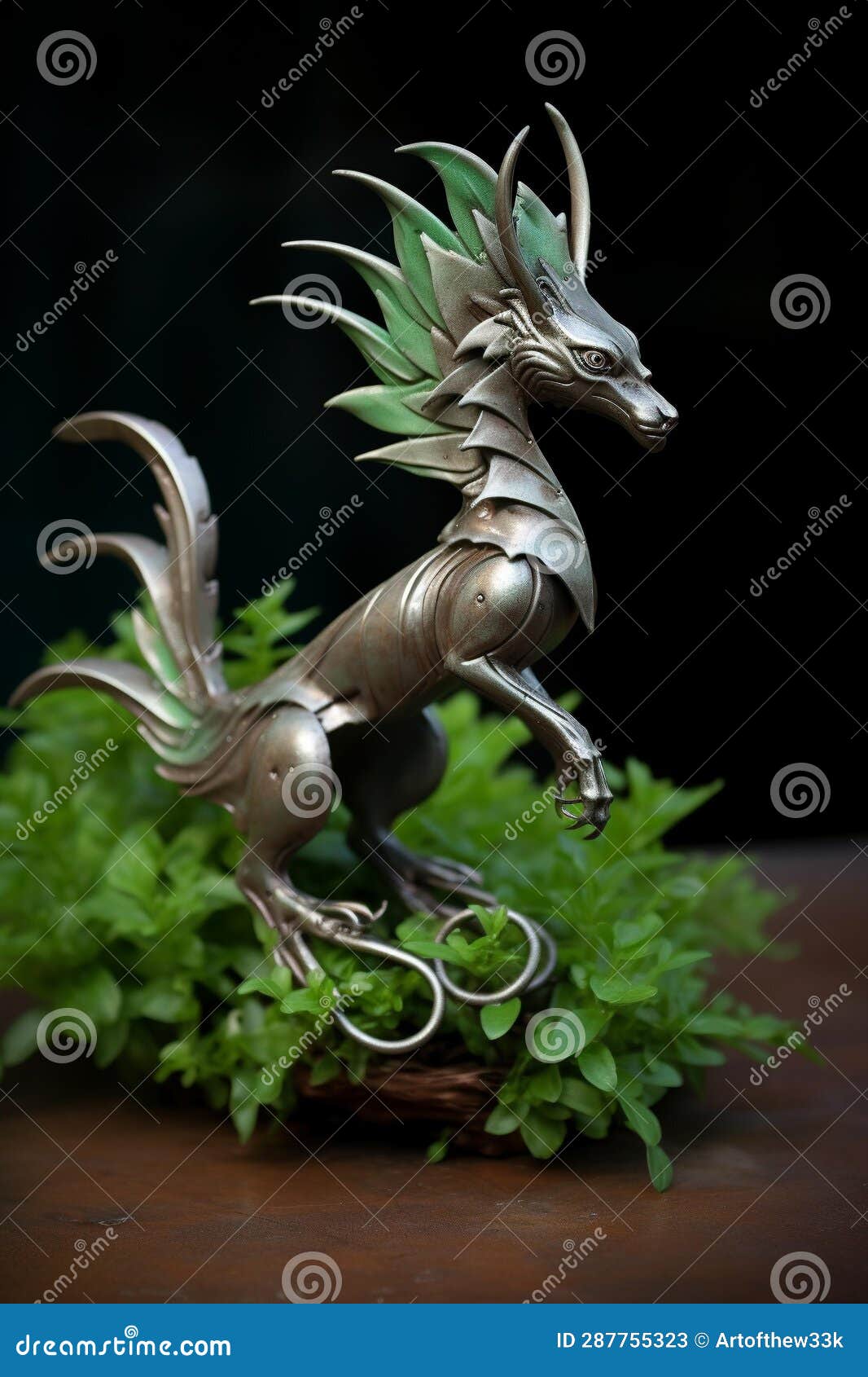 graceful leap: macro shot of mythical metal sculpture