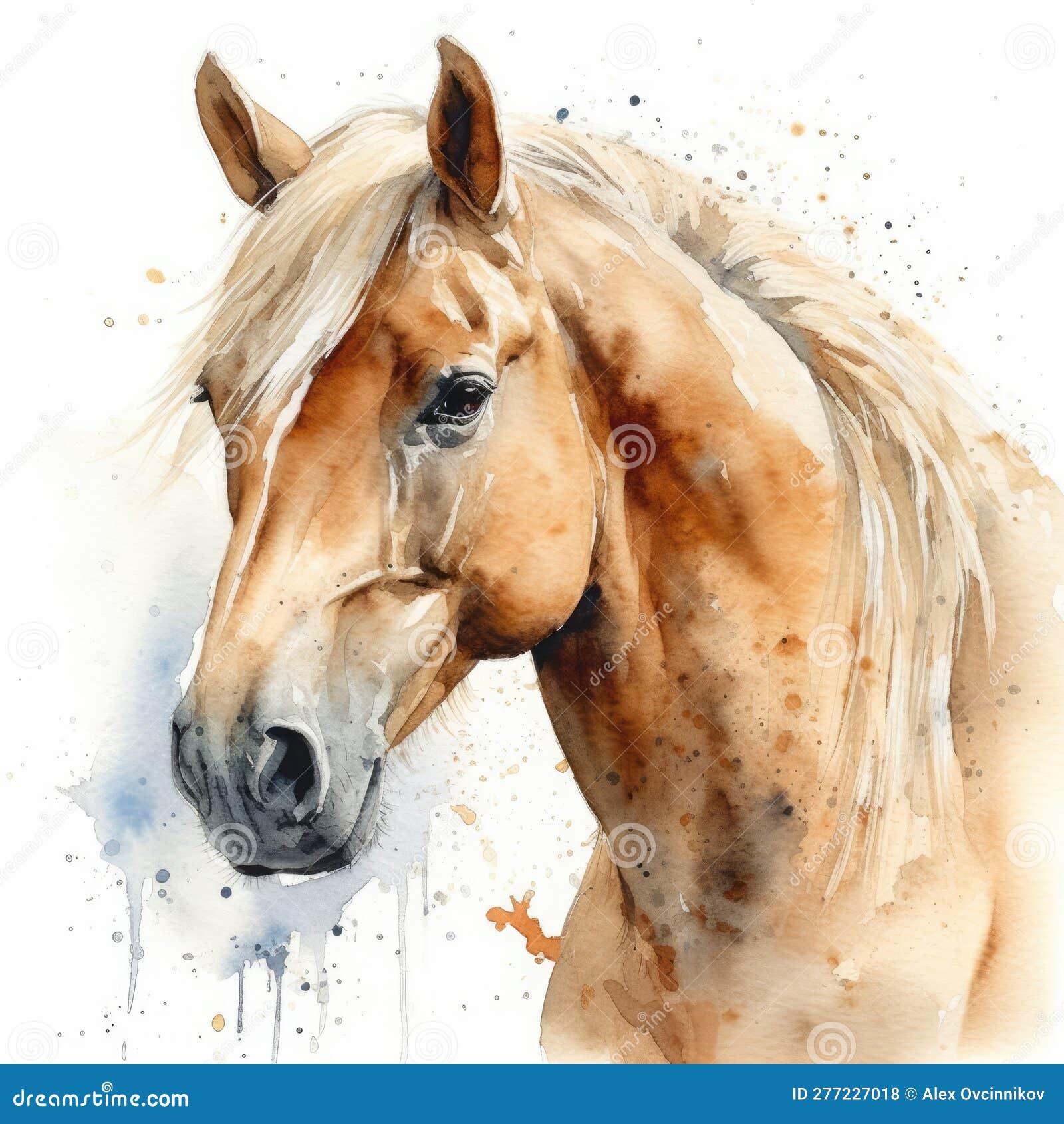 graceful palomino horse in watercolor on white background for invitations and posters.