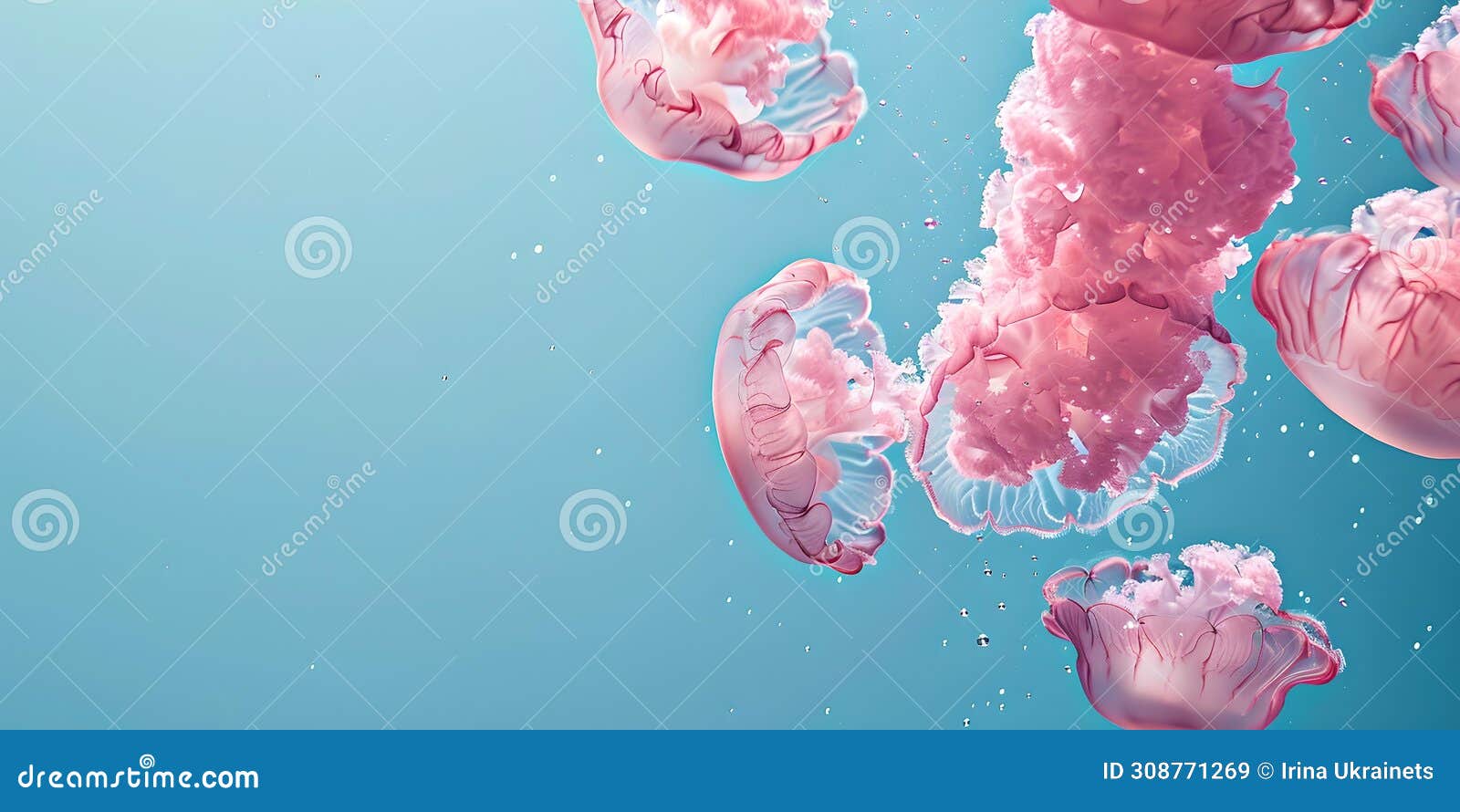 graceful pink jellyfish floating in a serene blue ocean. digital artwork, suitable for environmental . ideal for