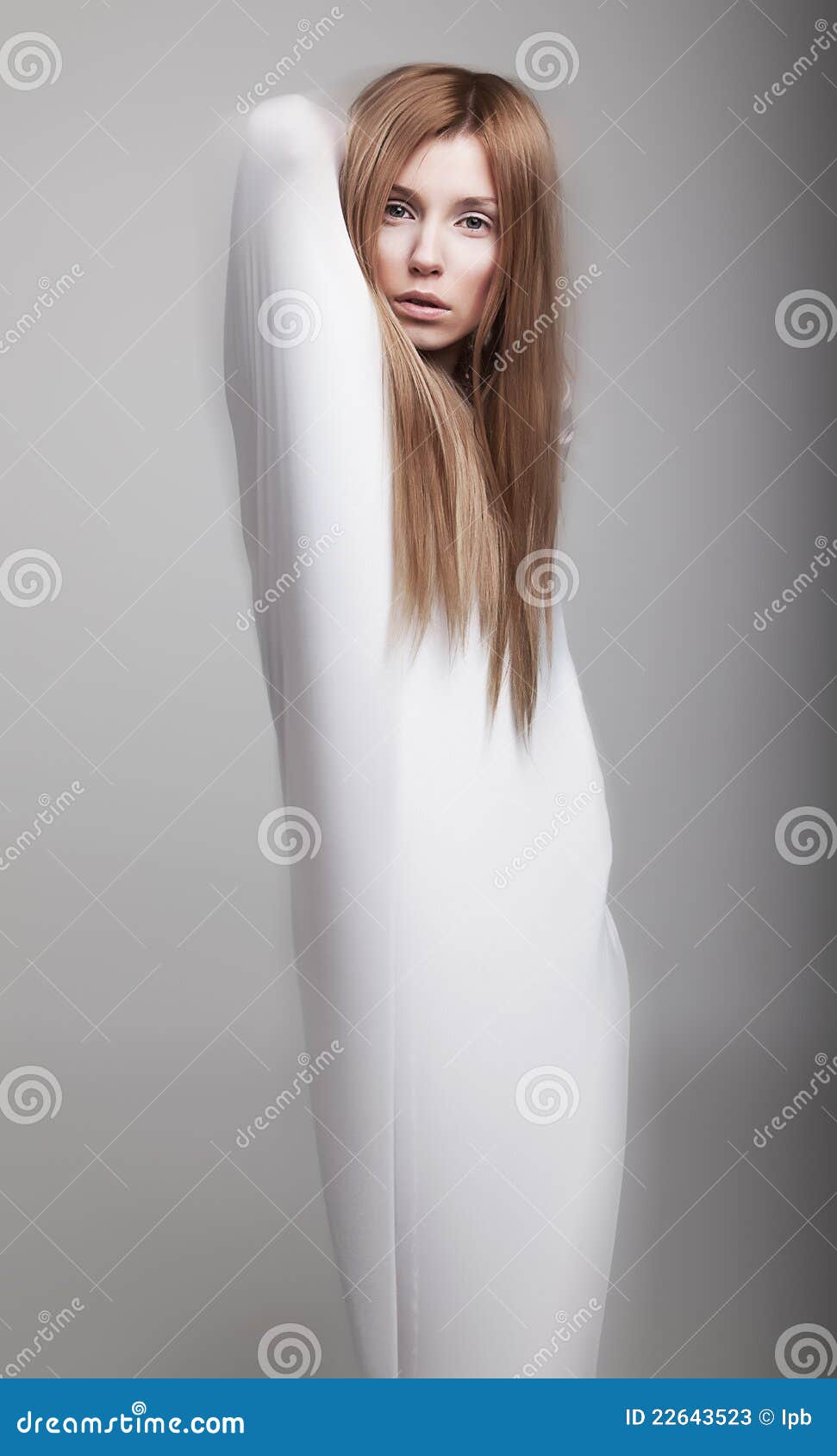 graceful woman silhouette in white clothes
