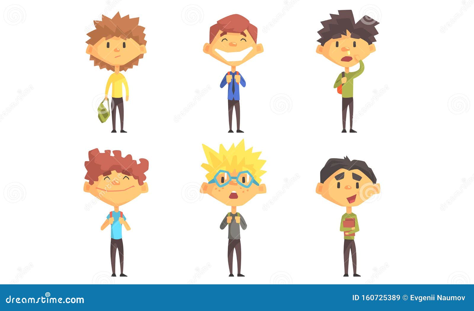 Graciosos Personajes De Dibujos Animados De Escolares Con Diversas  Emociones Hacen IlusiÃ³n Vectorial Ilustración del Vector - Ilustración de  individualidad, cara: 160725389