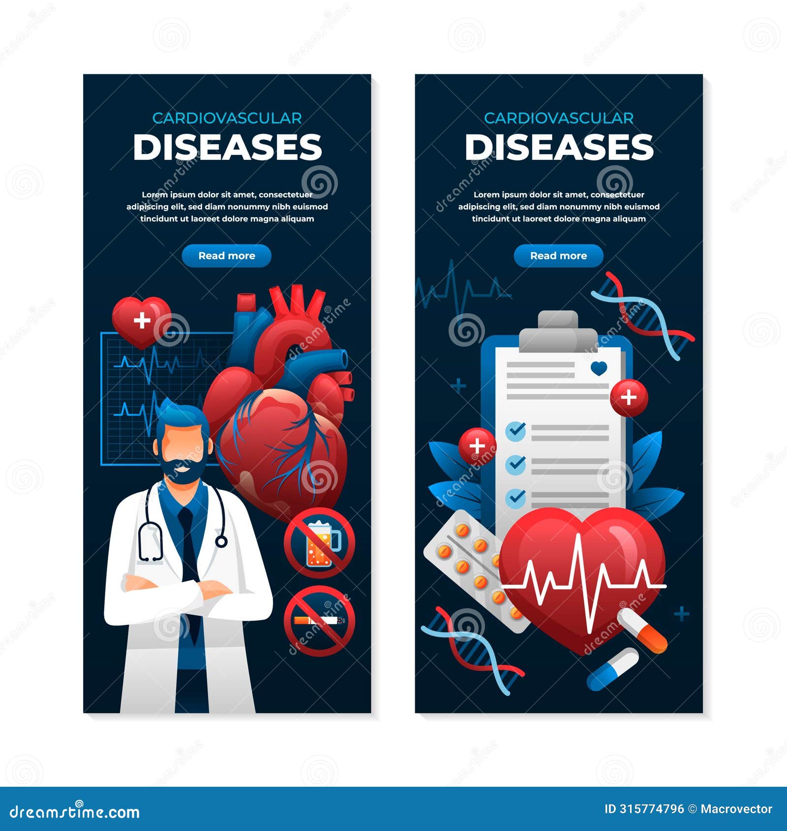 gradient cardiovascular disease vertical banner template set