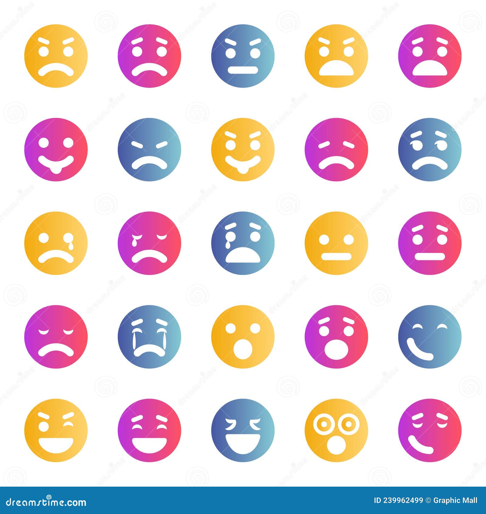 Gradient Color Icons for Smiley Face. Stock Vector - Illustration of ...