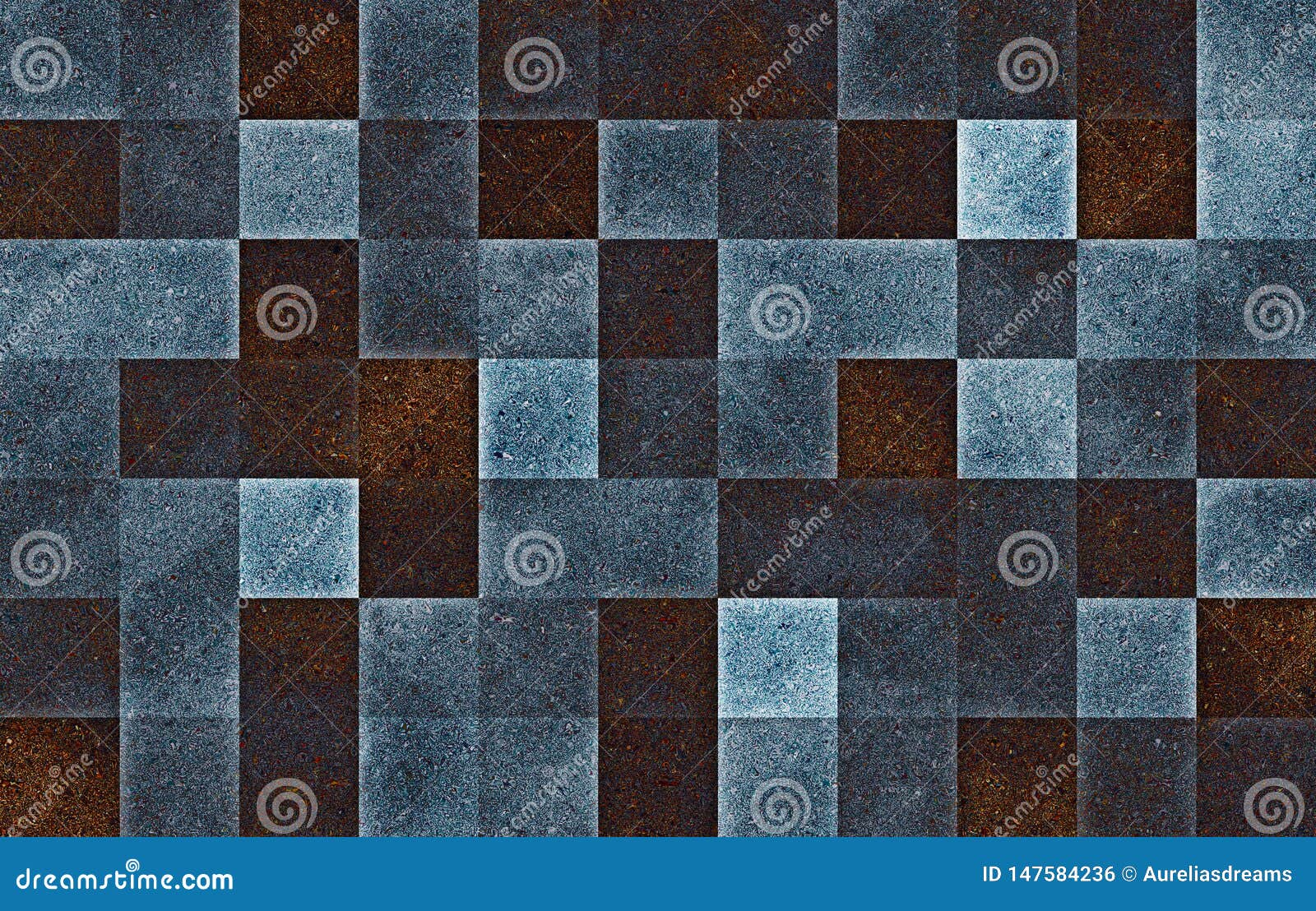 Gradient Geometric Square Blocks. Blue Glitter Cells Texture Stock