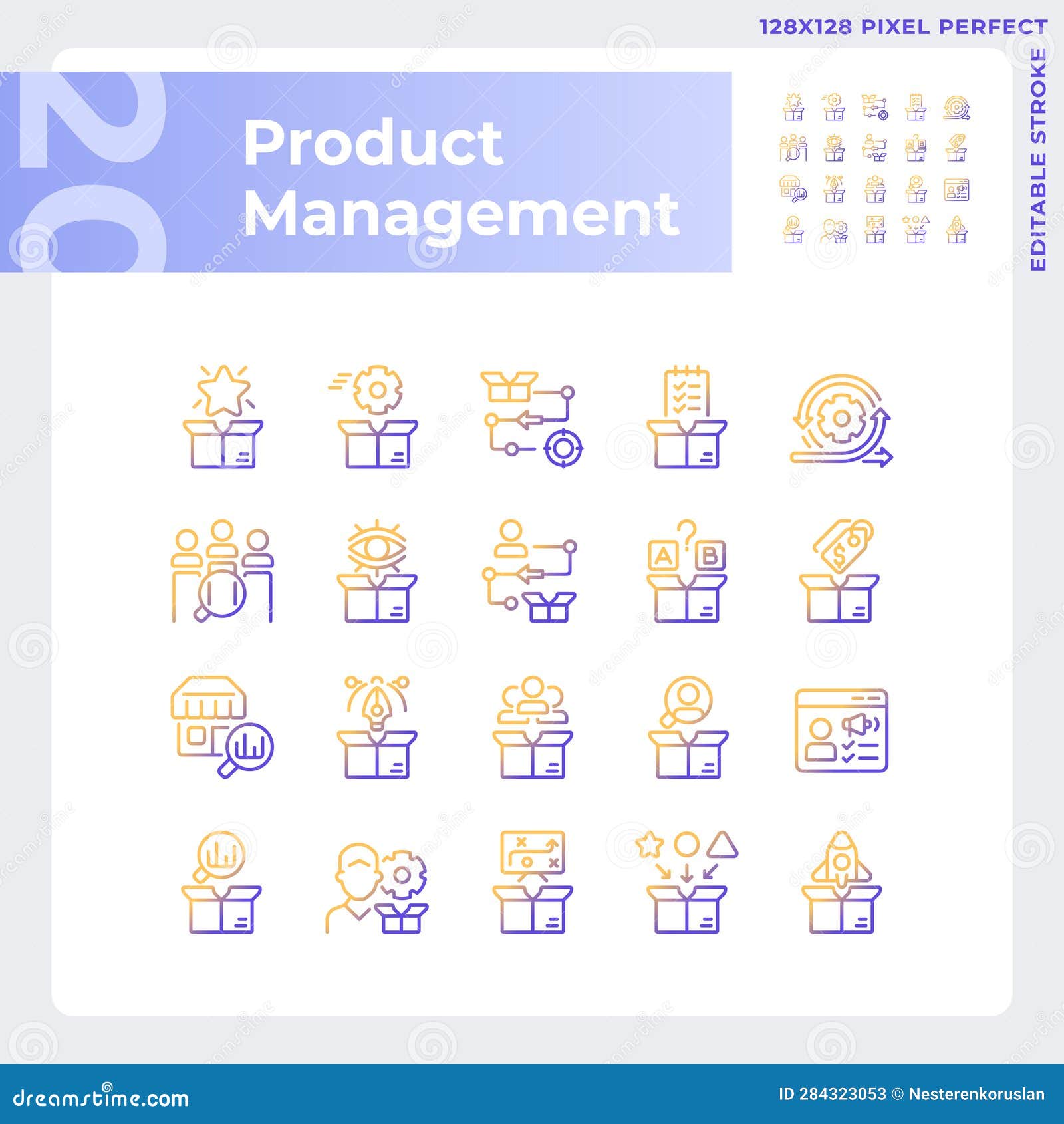 Gradient Pixel Perfect Product Management Icons Set Stock Vector