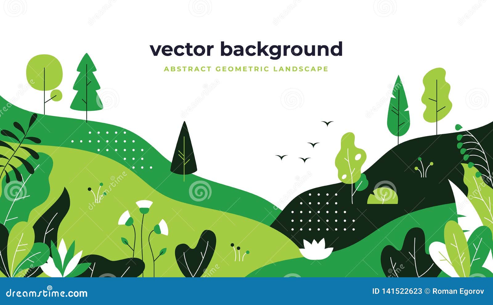 gradient plant landscape. minimal flat leaves , color gradation cartoon background, forest plants. floral nature