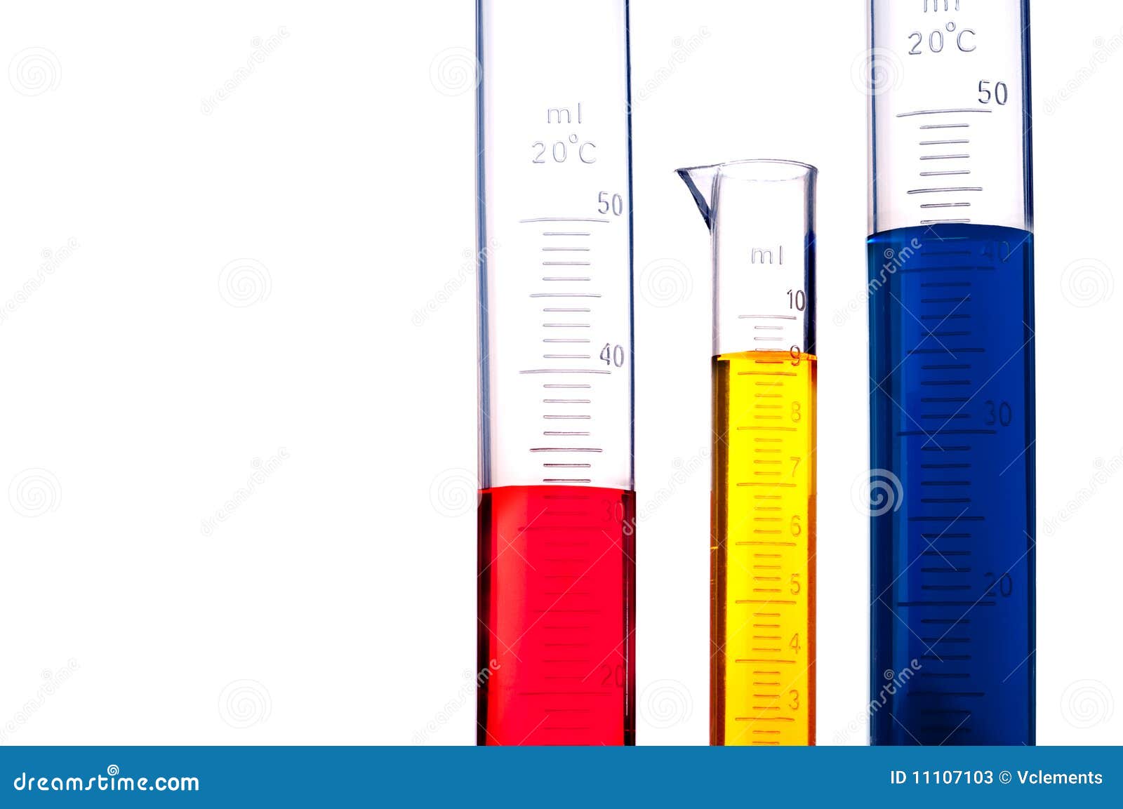 graduated cylinders of colored chemicals