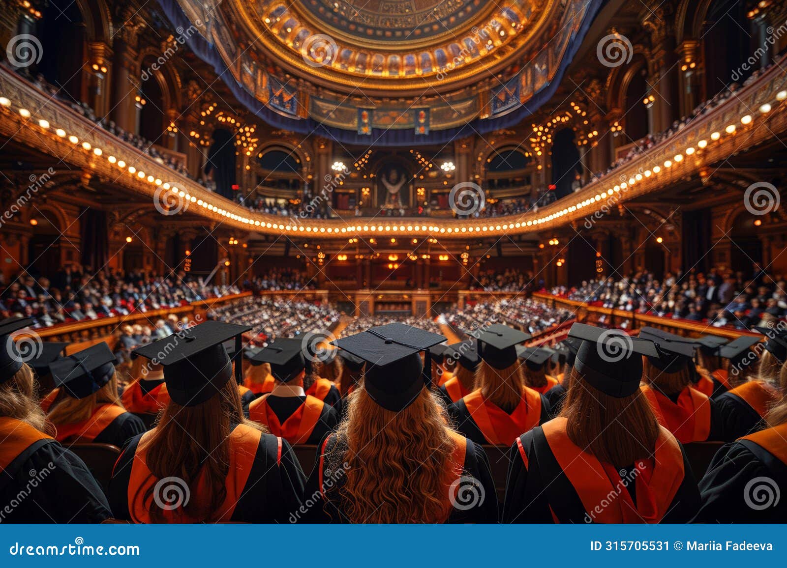 graduates in a grand auditorium, academic success concept. graduation time in educational institutions.