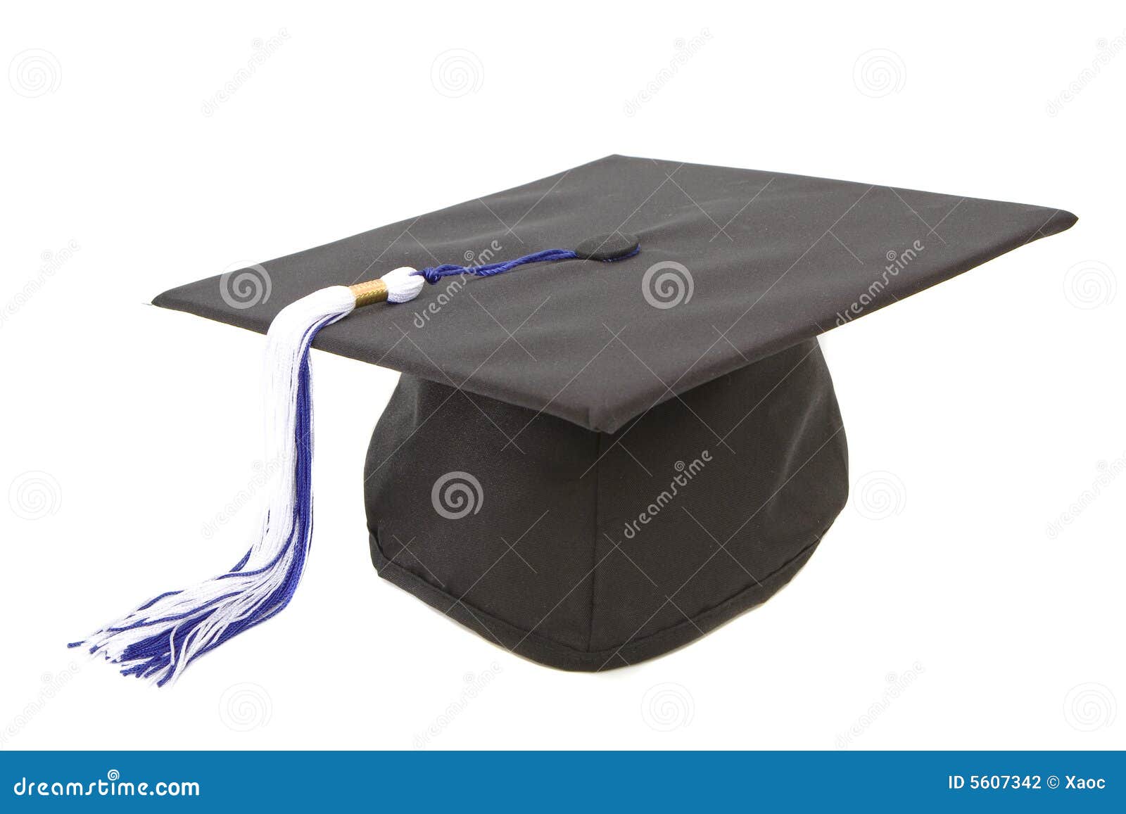 Graduation Cap with Blue White Tassel Stock Photo Image of black