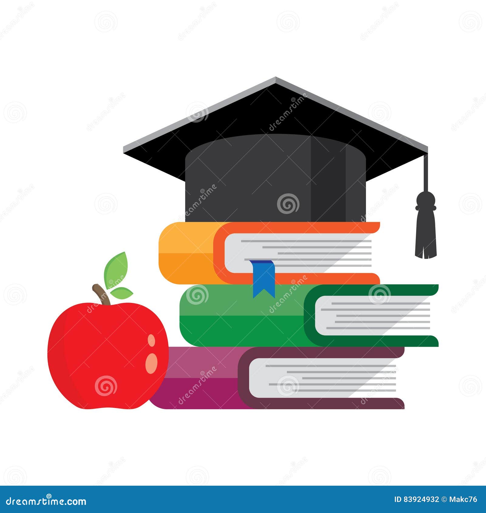 Graduation Cap on Books Stacked Stock Vector - Illustration of cartoon ...