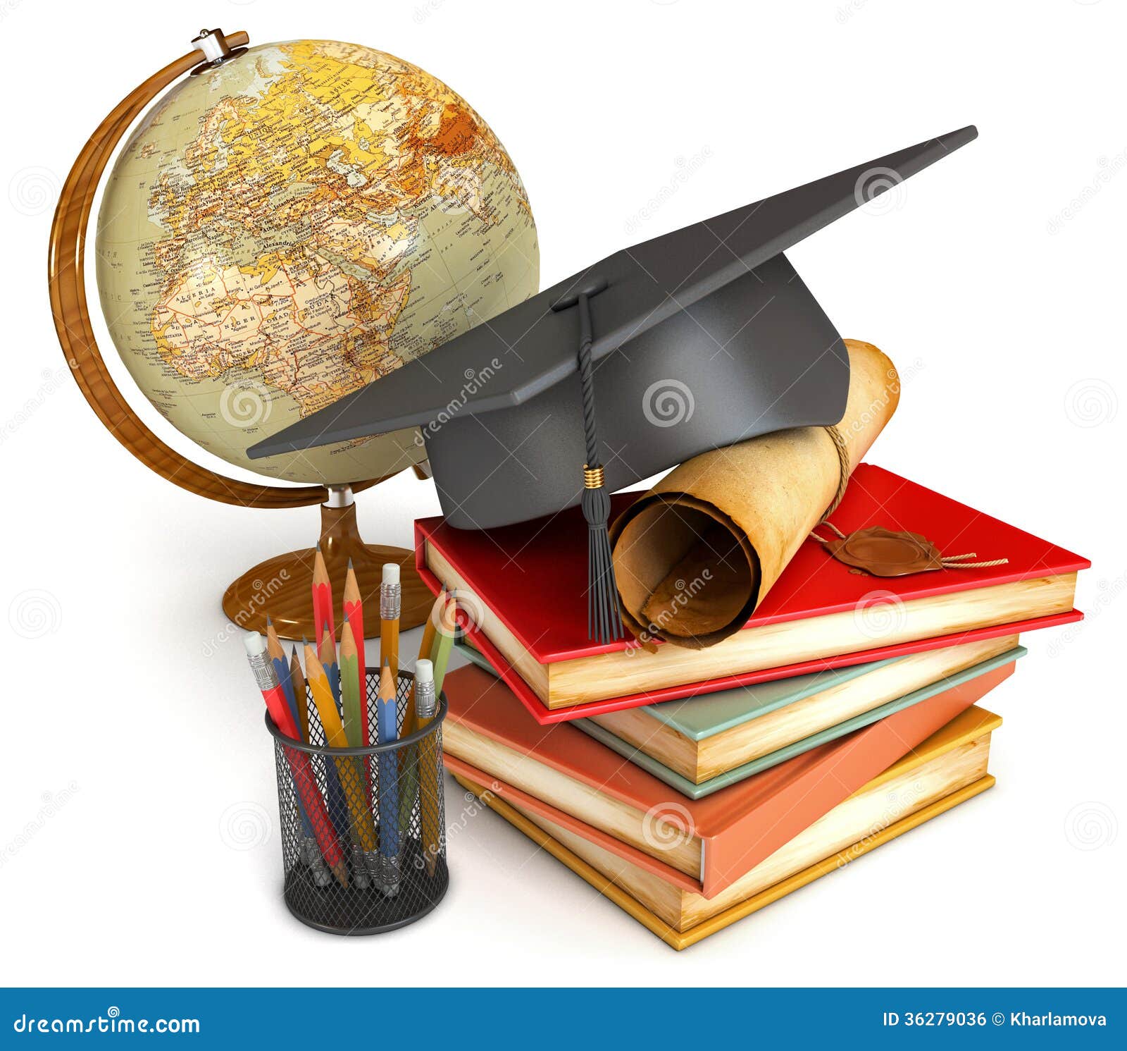 Books With Graduation Cap And Diploma