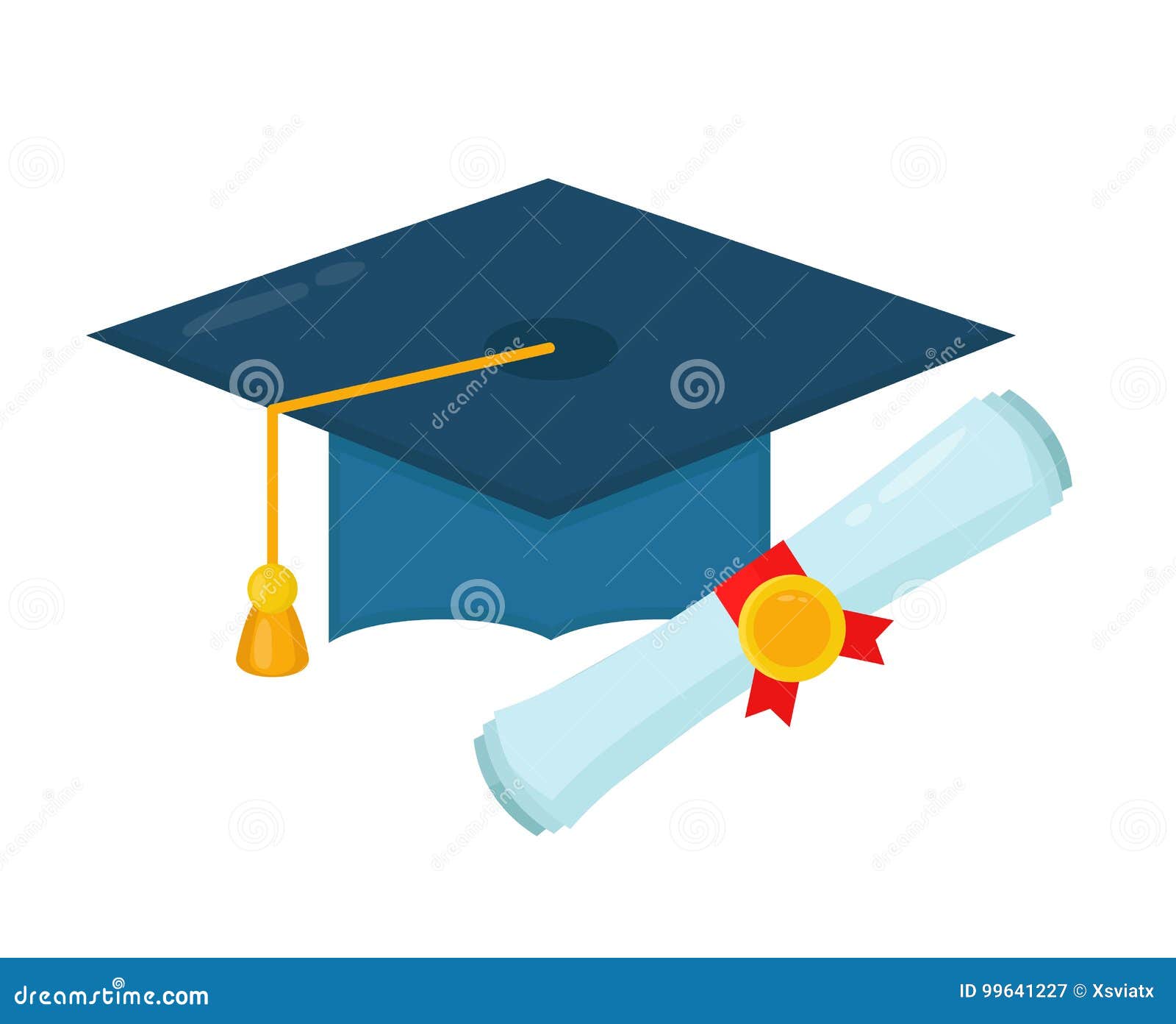 Graduation Cap and Diploma Rolled Scroll. Stock Vector - Illustration ...