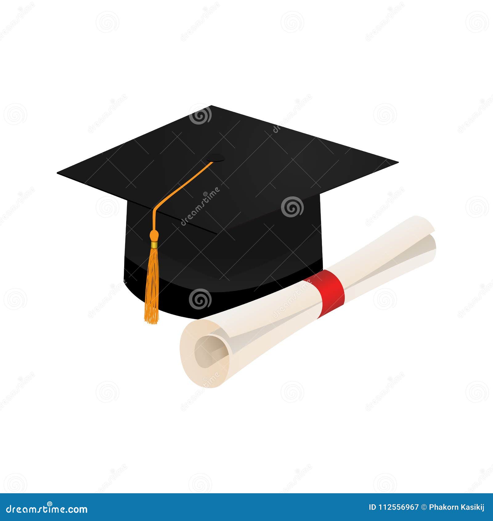 Graduation Cap and Diploma Scroll ISolated. Stock Vector - Illustration ...