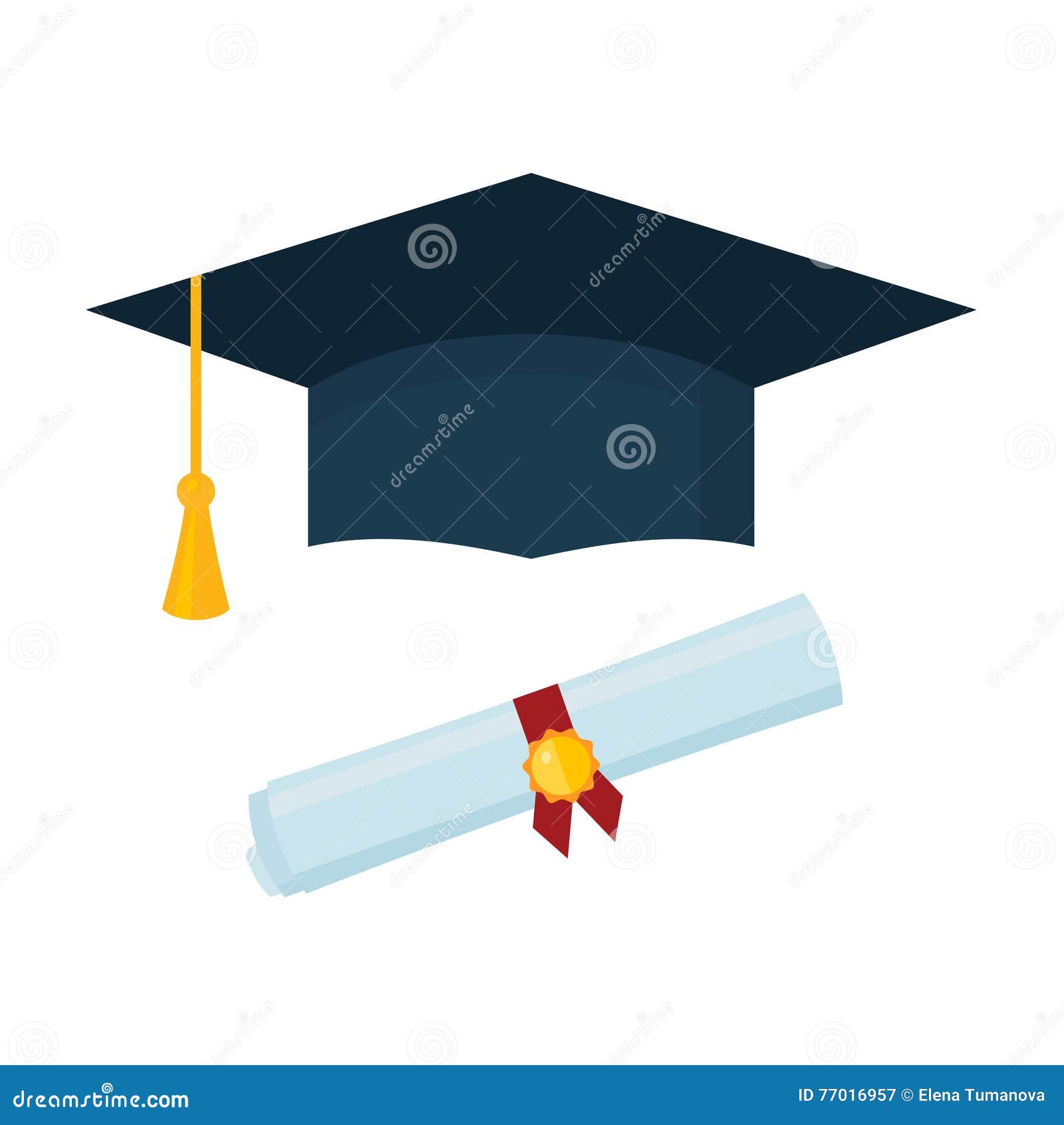 Graduation Cap and Diploma Scroll on White Background. Stock Vector ...