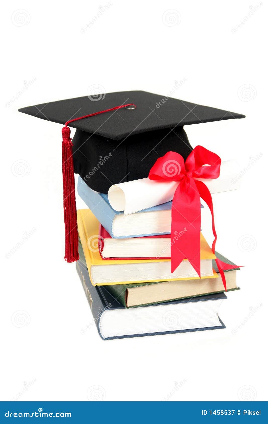 Graduation Cap And Diploma On Stack Of Books Royalty Free Stock