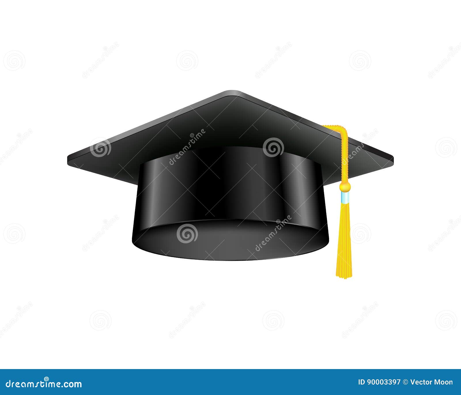 Graduation Cap with Gold Tassel Isolated Education Ceremony Black Hat ...