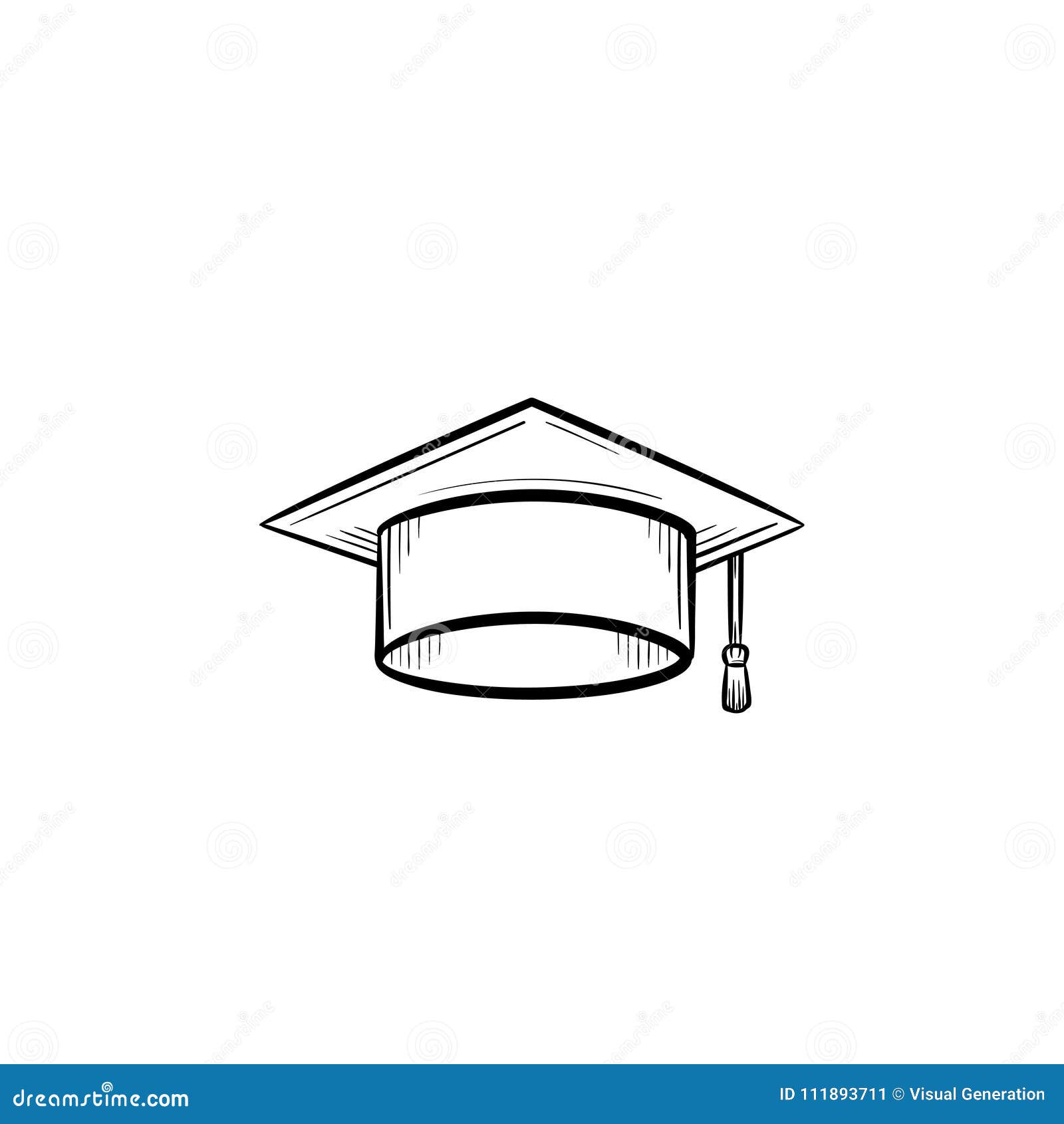 Graduation Cap Hand Drawn Sketch Icon. Stock Vector - Illustration of