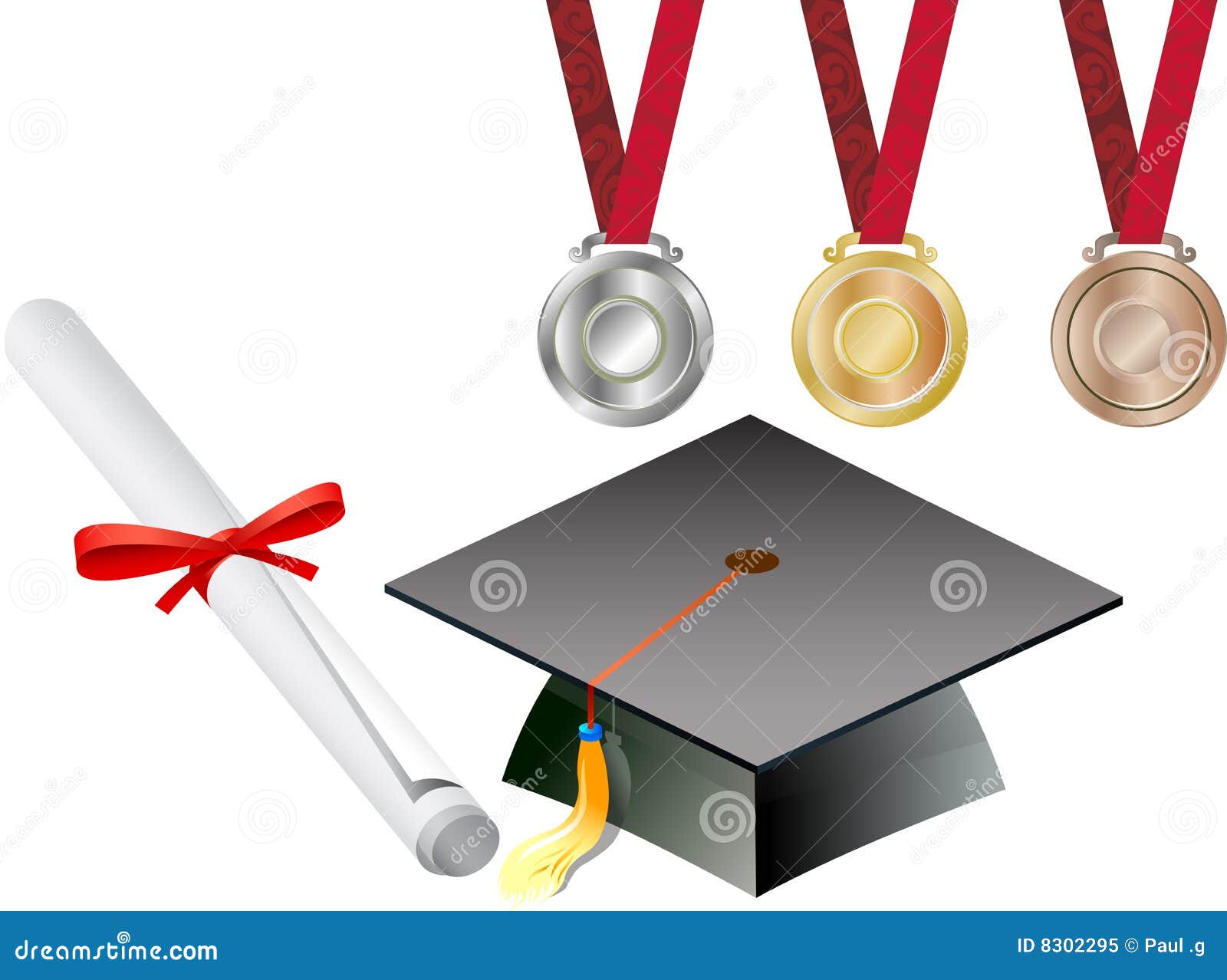Graduation cap with medals stock illustration. Illustration of degree