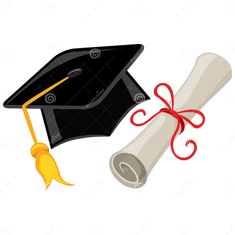 Graduation Cap, Mortarboard and Diploma Stock Vector - Illustration of ...