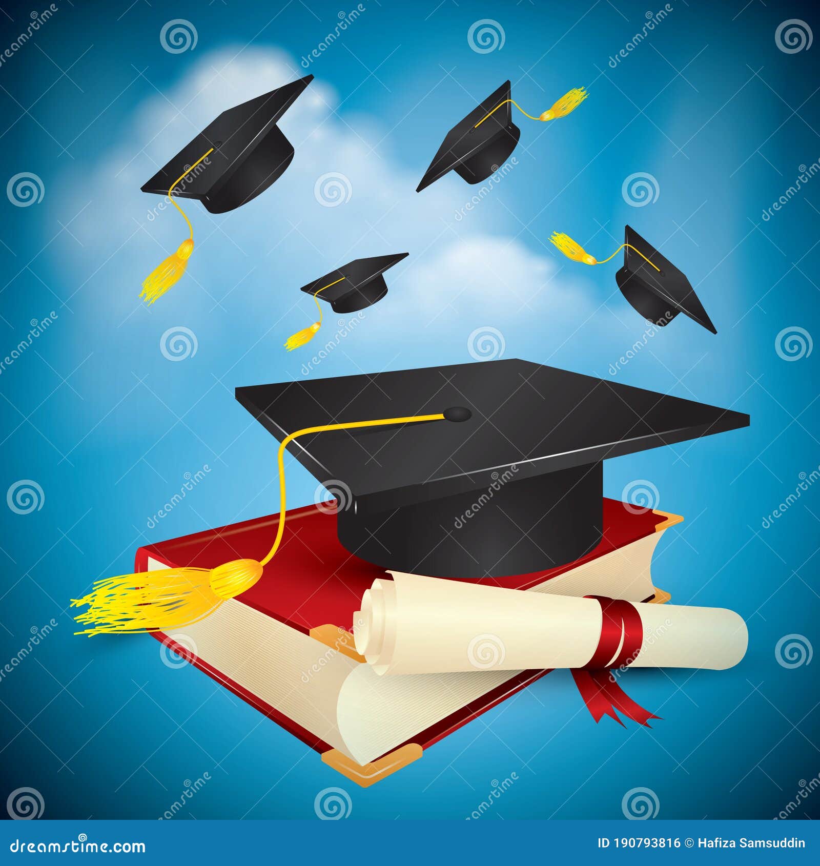 Graduation Cap and Scroll on a Book. Vector Illustration Decorative ...