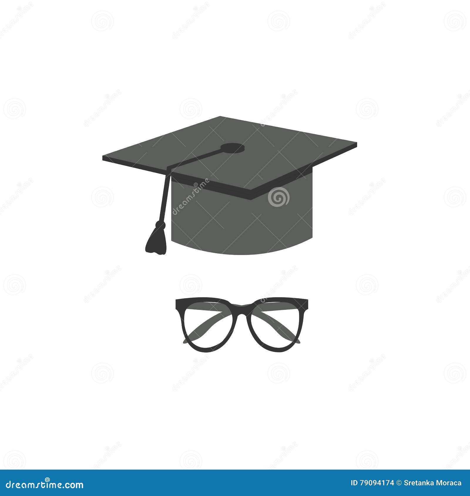 Graduation Cap, Student Accessories Hat and Glasses Stock Vector