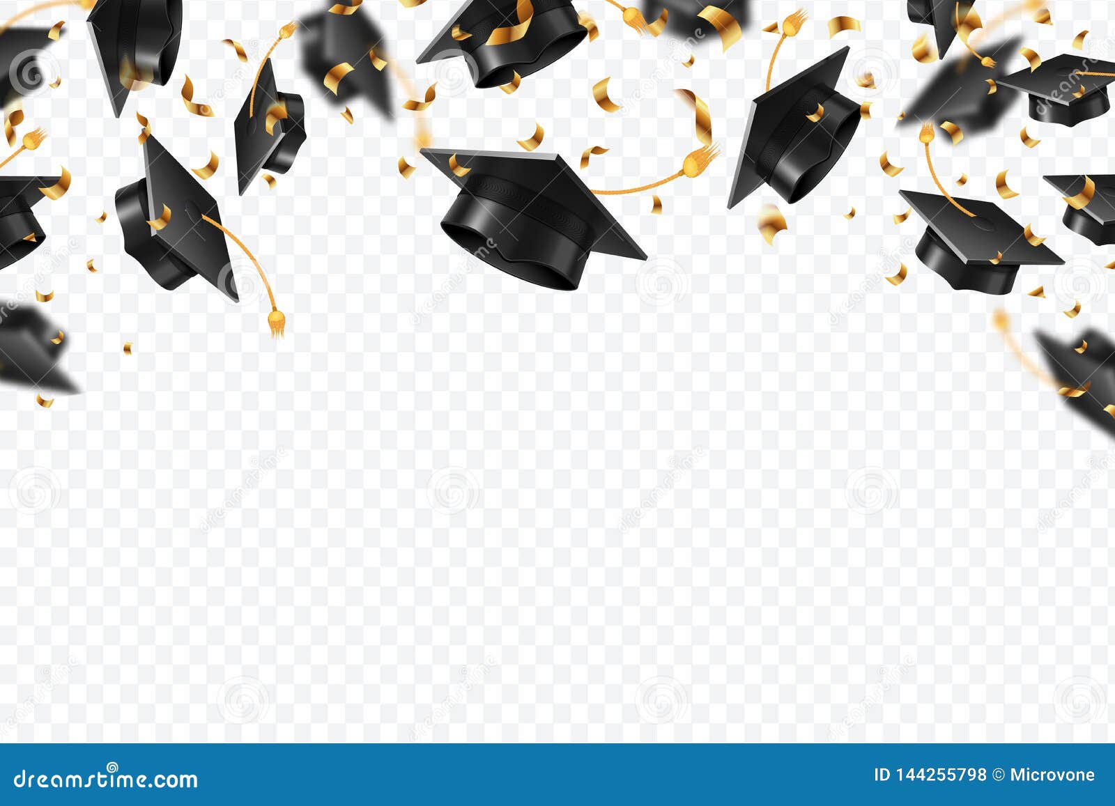 graduation caps confetti. flying students hats with golden ribbons . university, college school education 