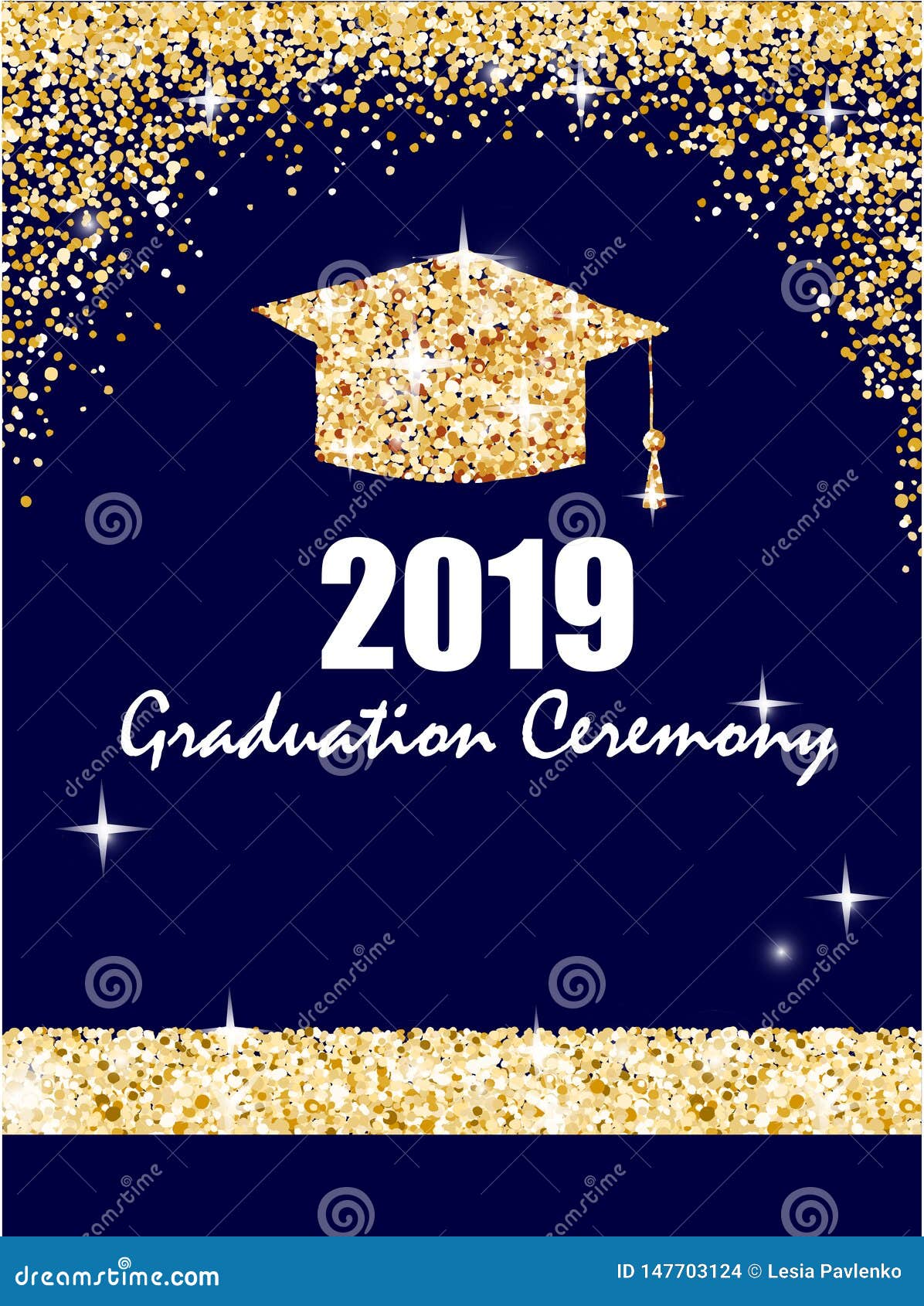 Graduation Ceremony Banner with Golden Graduate Cap, Glitter Dots on a Dark  Blue Background. Congratulation Graduates Stock Vector - Illustration of  college, ceremony: 147703124