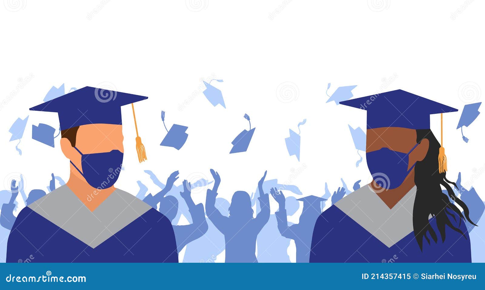 Graduation Ceremony in Condition of Pandemic Disease. Graduates in Medical  Face Mask and Mantle and Mortarboard on Background of Stock Vector -  Illustration of hand, cheer: 214357415