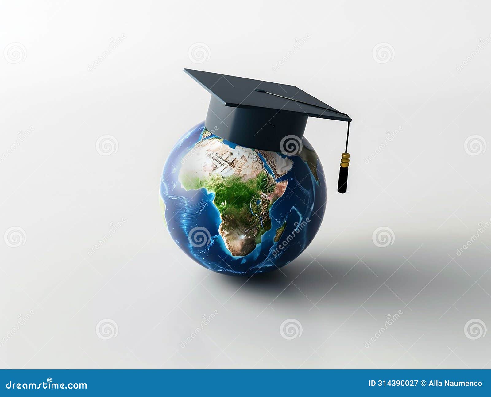 Graduation Hat on Earth Globe on White Background. Global Study Concept ...