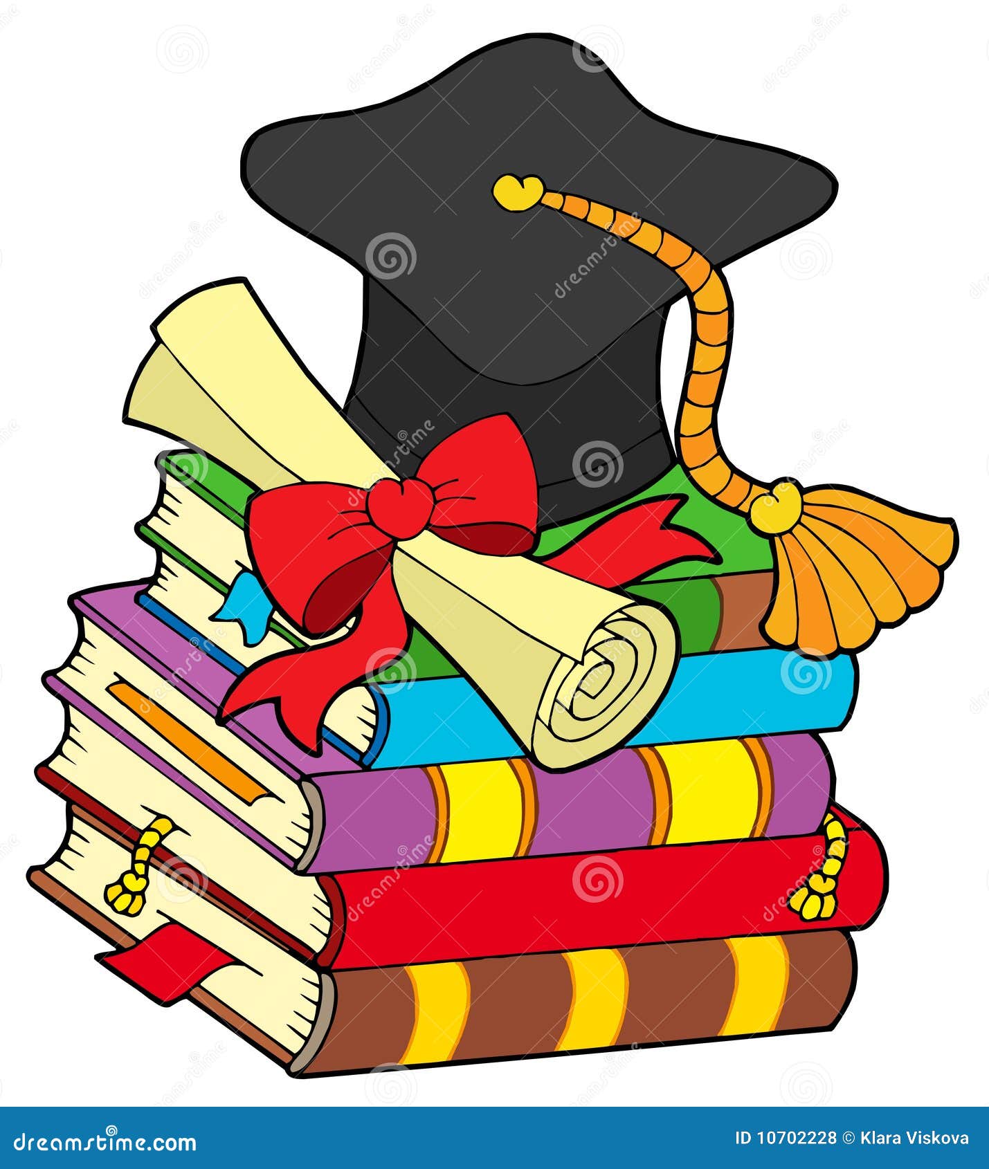 Graduation Hat On Pile Of Books Stock Vector - Illustration of color