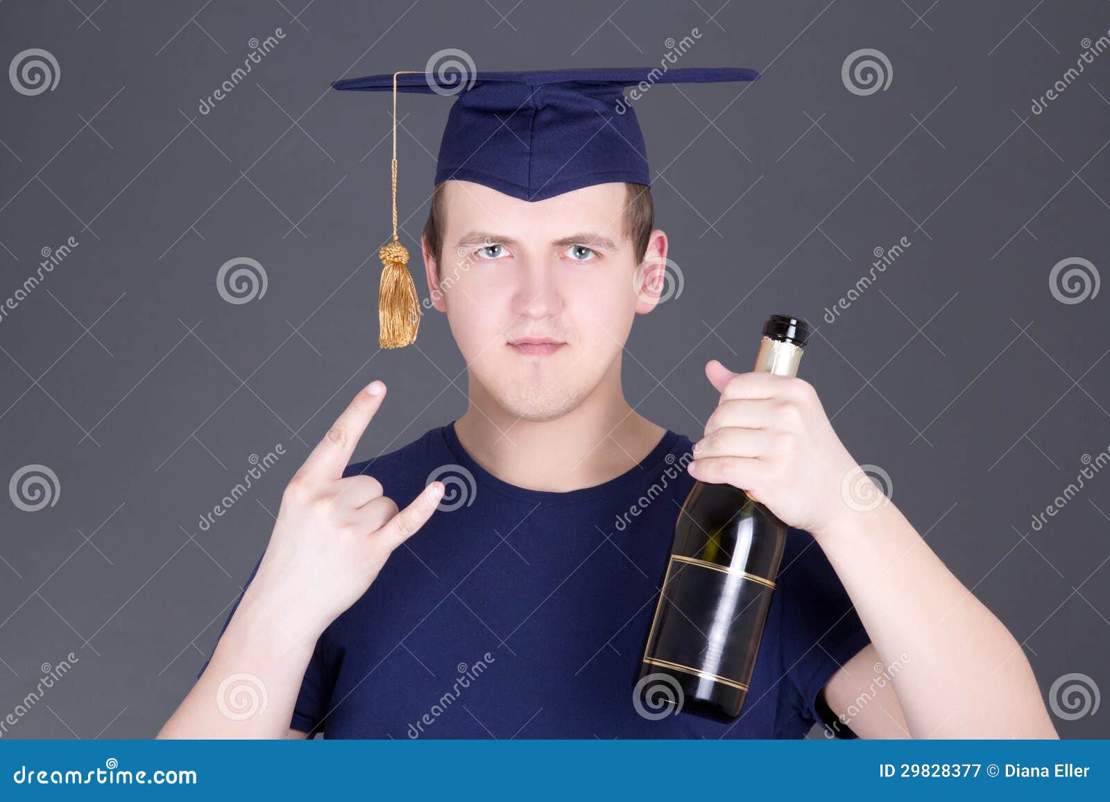 Graduation Man with Diploma and Bottle of Alcohol Stock Image Image