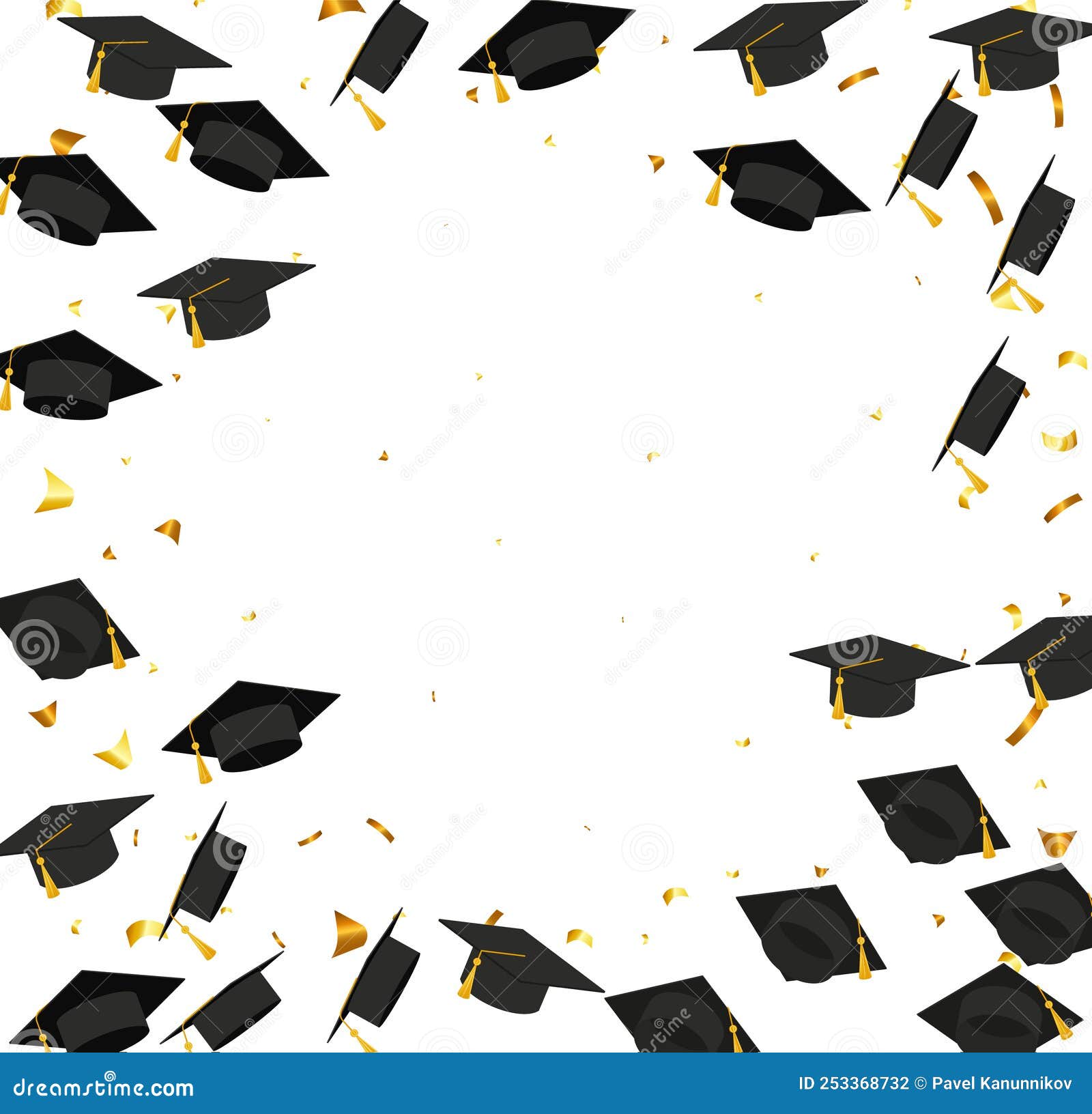 Graduation. Transparent Background with Realistic Flying Black Degree ...