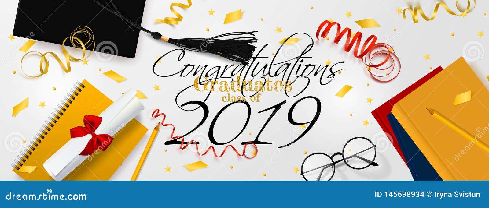 Download Graduation Vector Banner. Background Congrats Graduates With Objects Viewed From Above Hat With ...