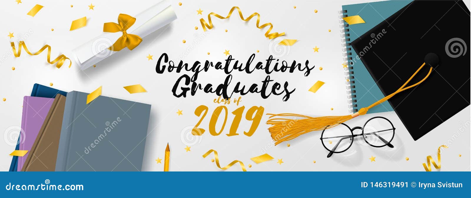 Download Graduation Vector Banner. Background Congrats Graduates With Objects Viewed From Above Hat With ...