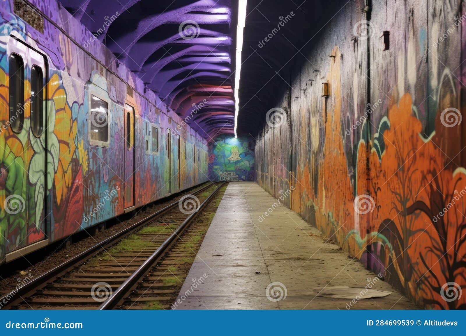Graffiti Art on Subway Tunnel Walls Stock Image Image of creative, graffiti 284699539