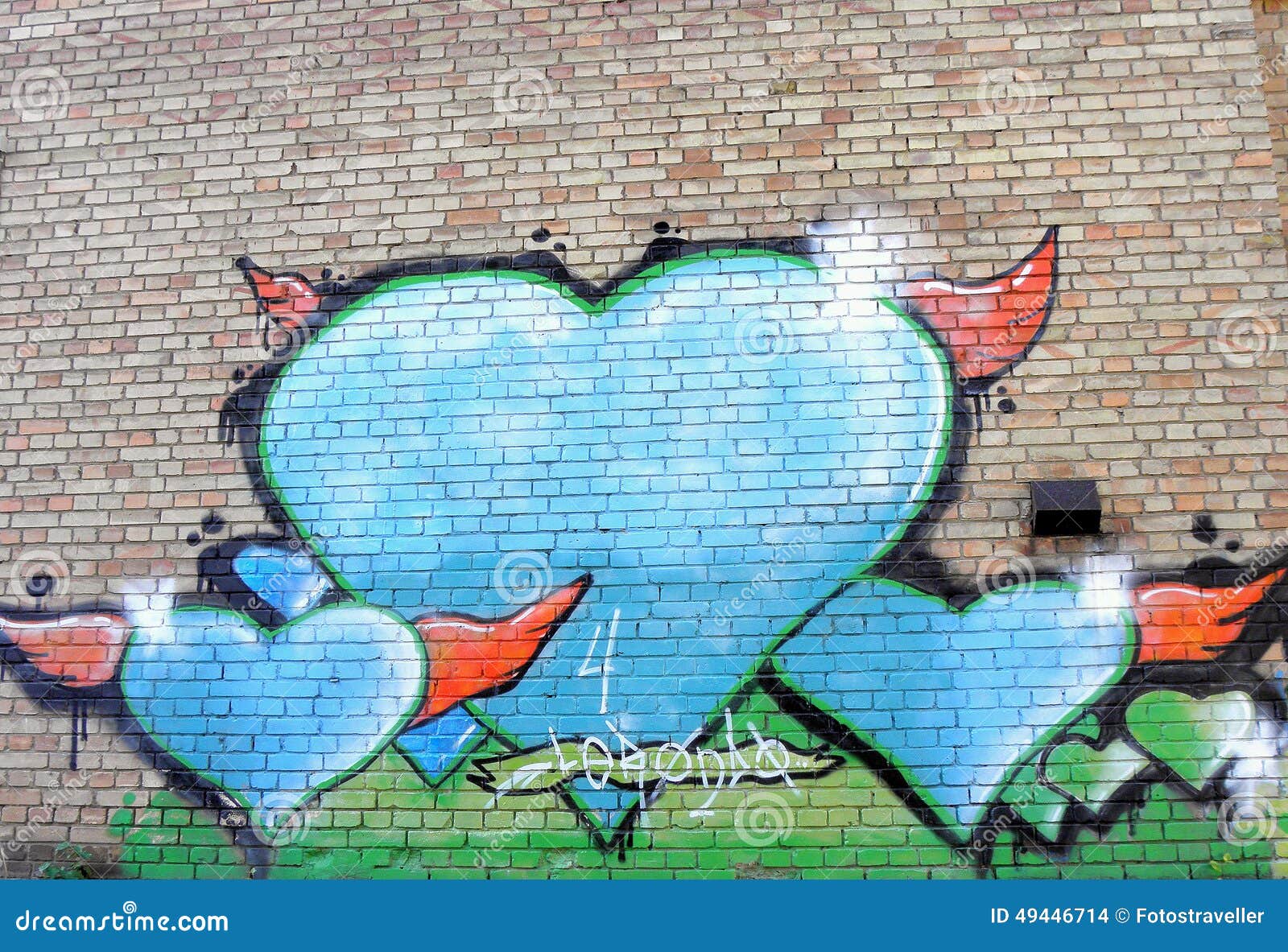 Red Heart Graffiti On Brick Wall Editorial Photo